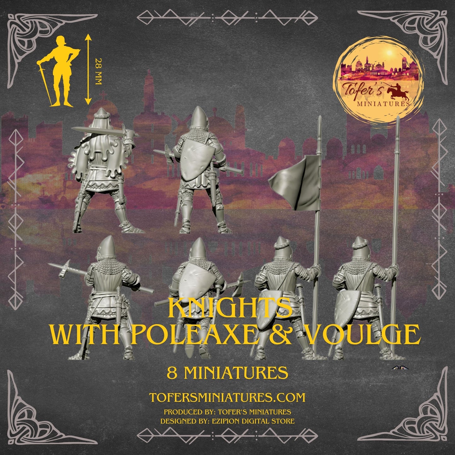 Set of 8 Medieval Knights with Poleaxe & Voulge 28 mm Miniatures Ideal for Games Like SAGA and Other Wargames Produced by Tofer's Miniatures