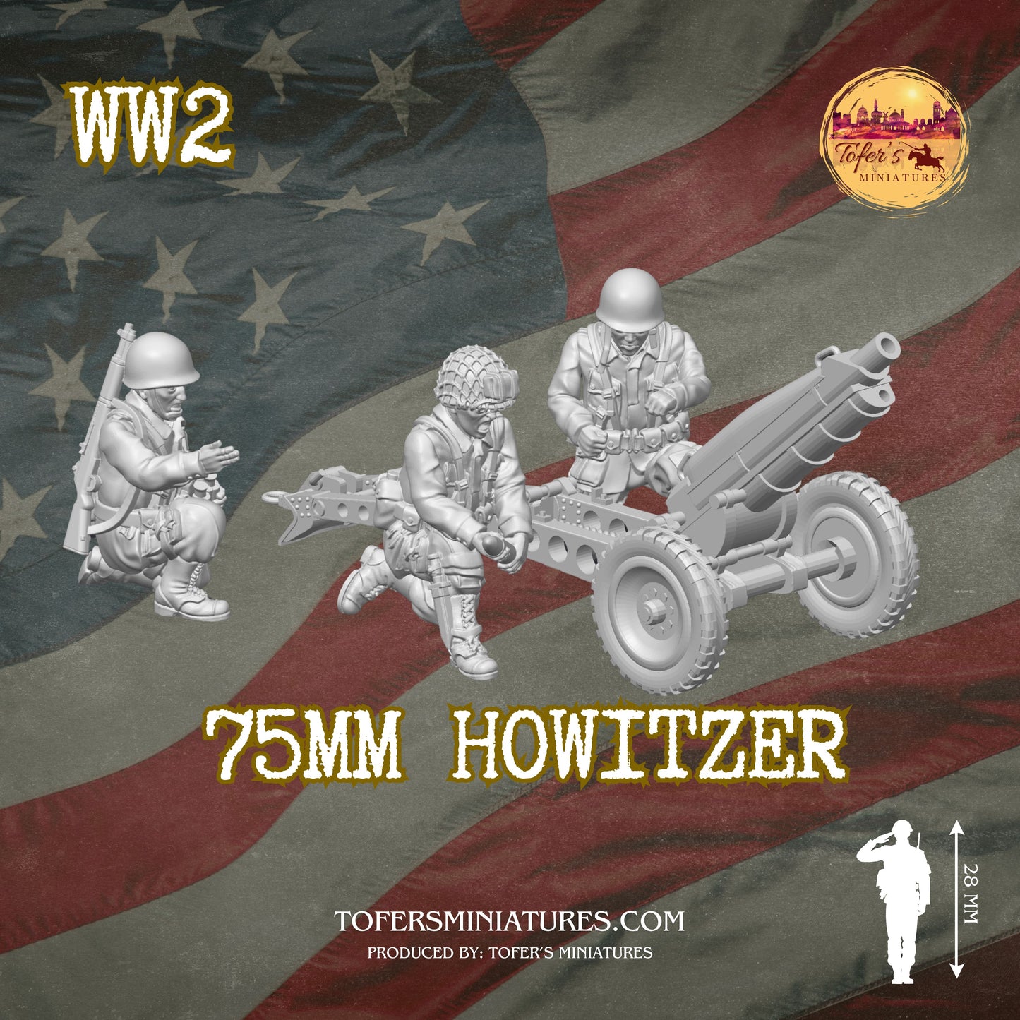 75MM HOWITZER (US, WW2) - Bolt Action 1/56 (28mm) scale 28 mm Miniatures