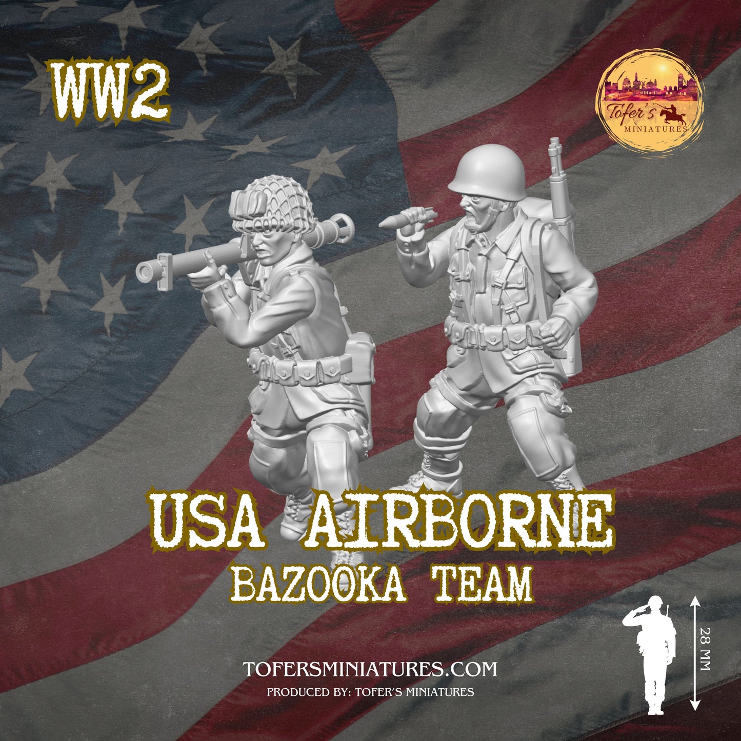 USA Airborne BAZOOKA Team #1 (US, WW2) - Bolt Action 1/56 (28mm) scale 28 mm Miniatures