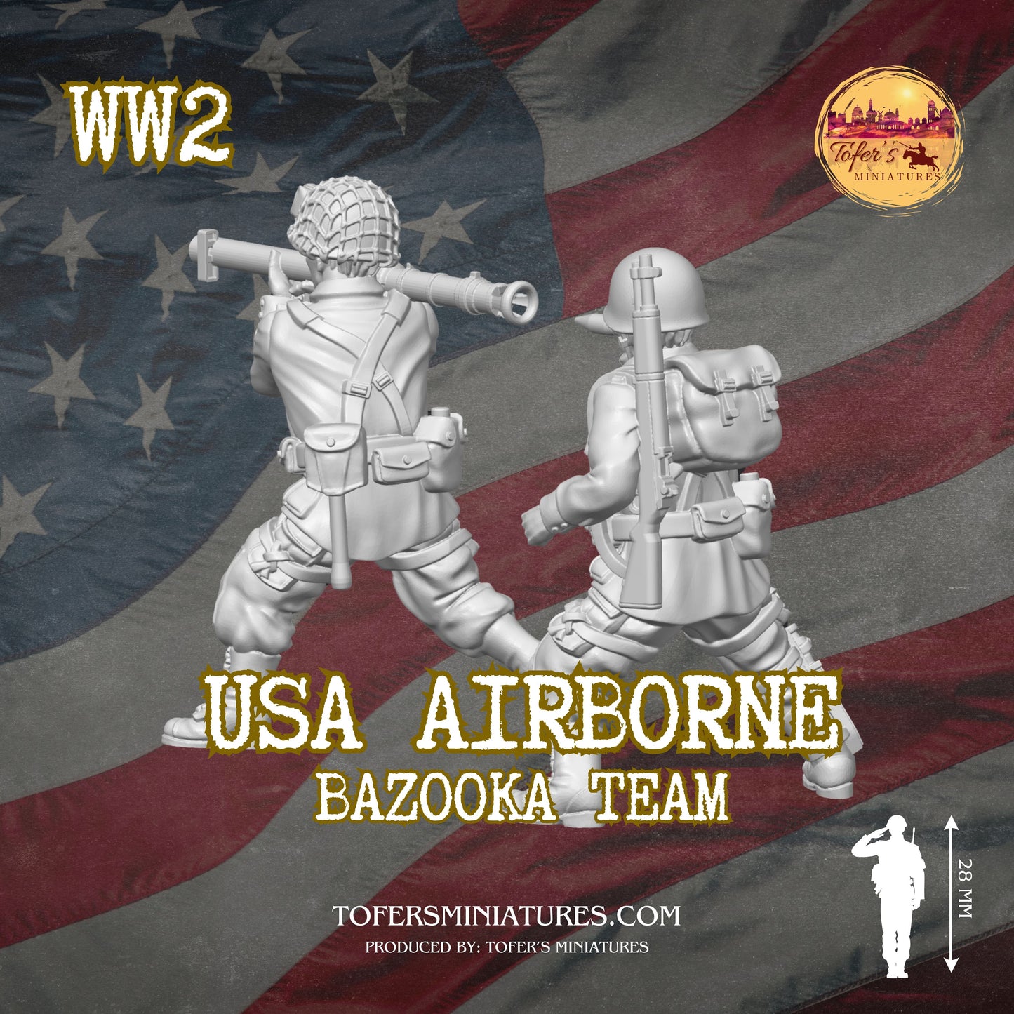USA Airborne BAZOOKA Team #1 (US, WW2) - Bolt Action 1/56 (28mm) scale 28 mm Miniatures