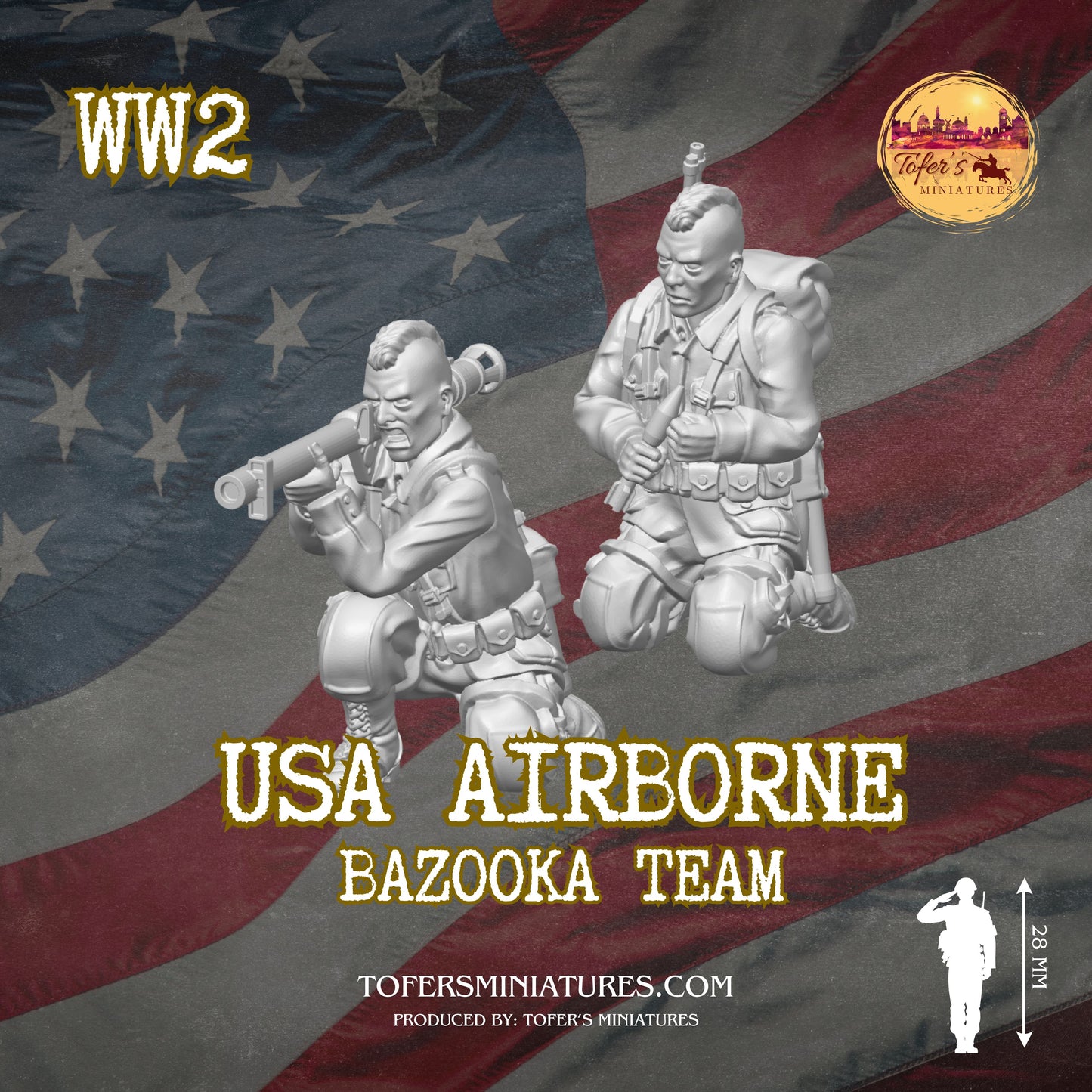 USA Airborne BAZOOKA Team #2 (US, WW2) - Bolt Action 1/56 (28mm) scale 28 mm Miniatures