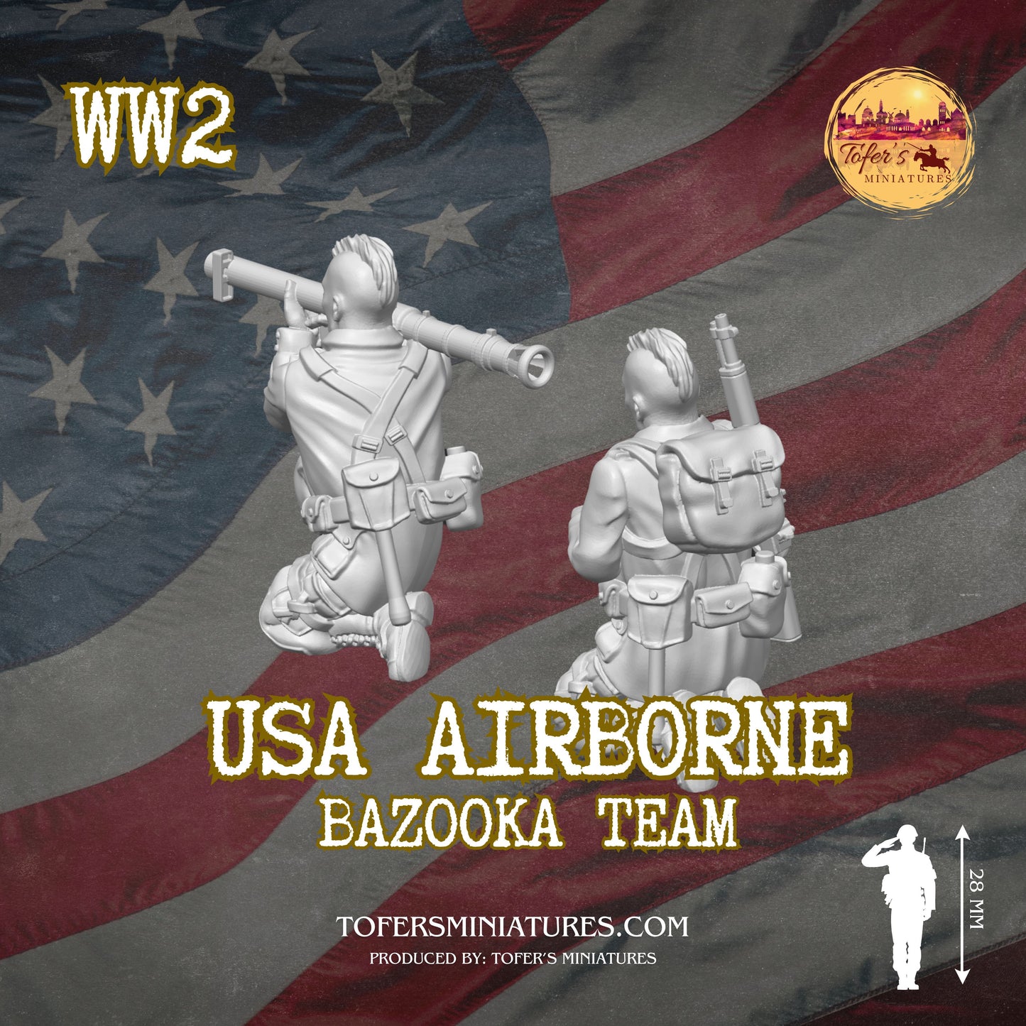 USA Airborne BAZOOKA Team #2 (US, WW2) - Bolt Action 1/56 (28mm) scale 28 mm Miniatures