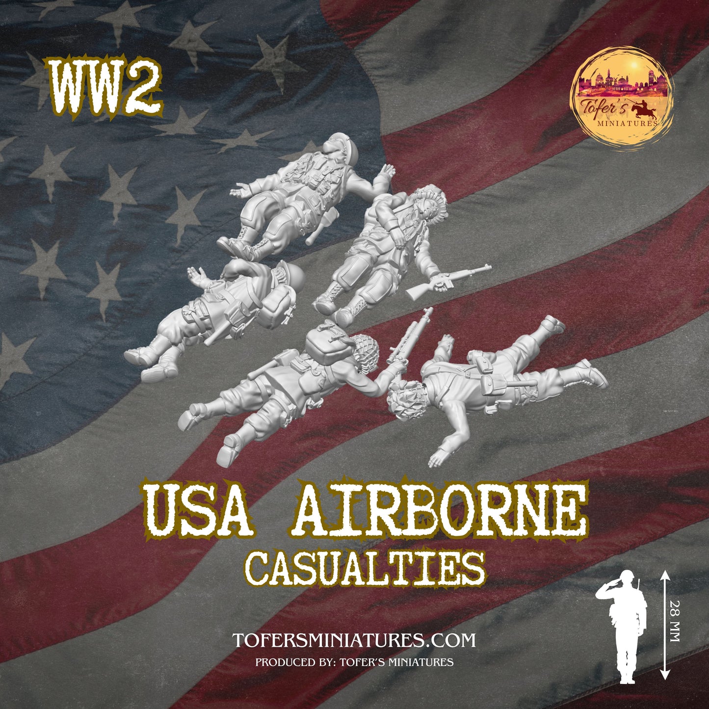USA Airborne CASUALTIES (US, WW2) - Bolt Action 1/56 (28mm) scale 28 mm Miniatures