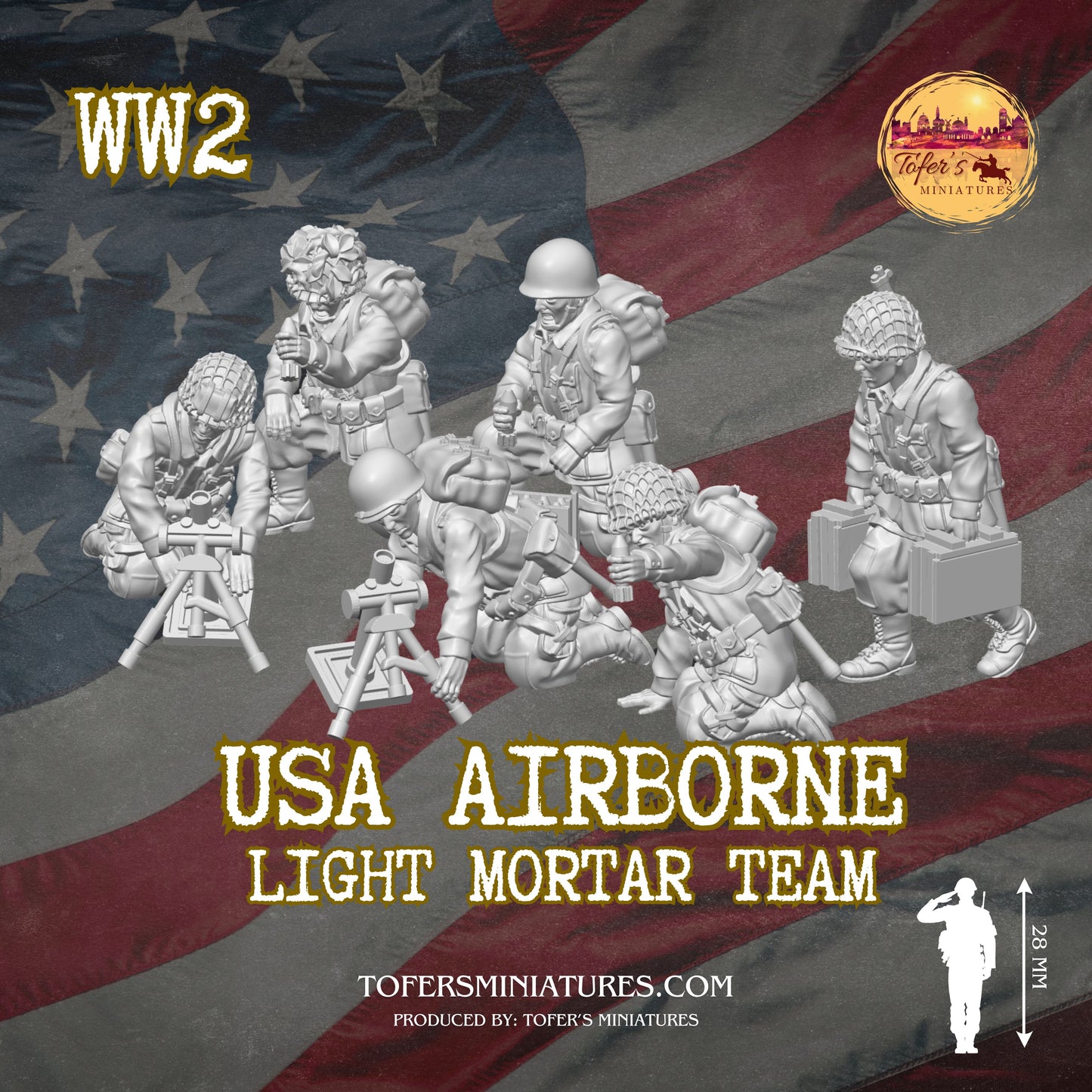 USA Airborne Light Mortar Team (US, WW2) - Bolt Action 1/56 (28mm) scale 28 mm Miniatures