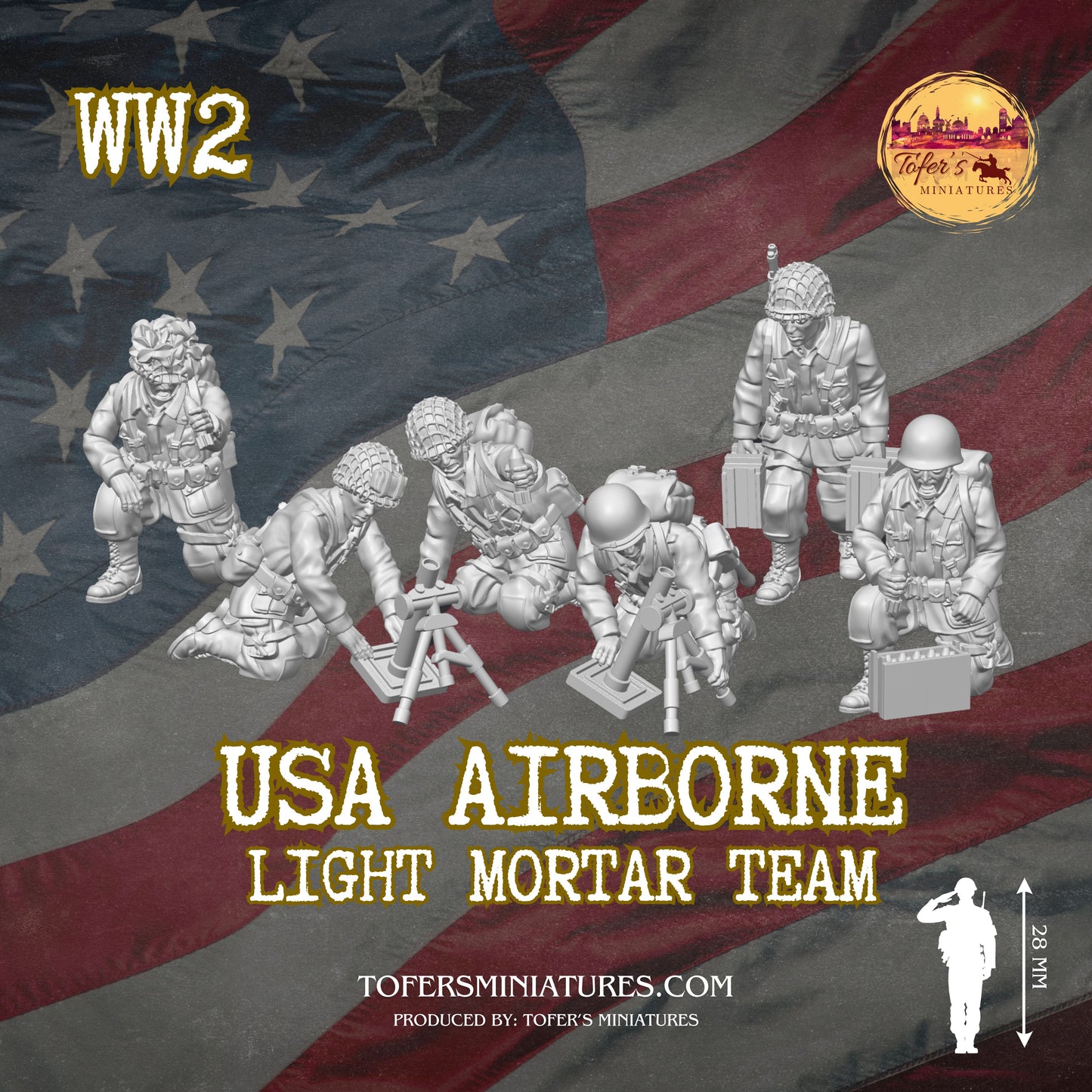 USA Airborne Light Mortar Team (US, WW2) - Bolt Action 1/56 (28mm) scale 28 mm Miniatures