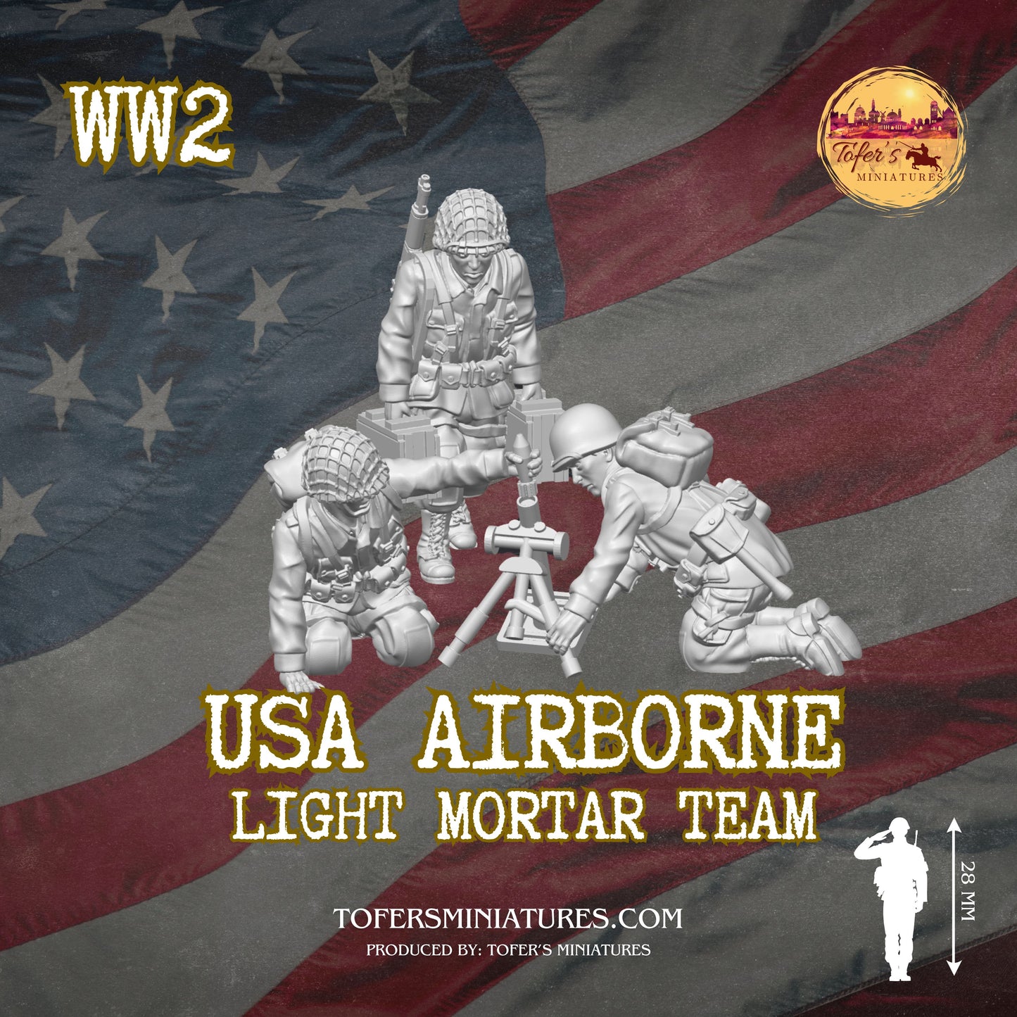 USA Airborne Light Mortar Team (US, WW2) - Bolt Action 1/56 (28mm) scale 28 mm Miniatures