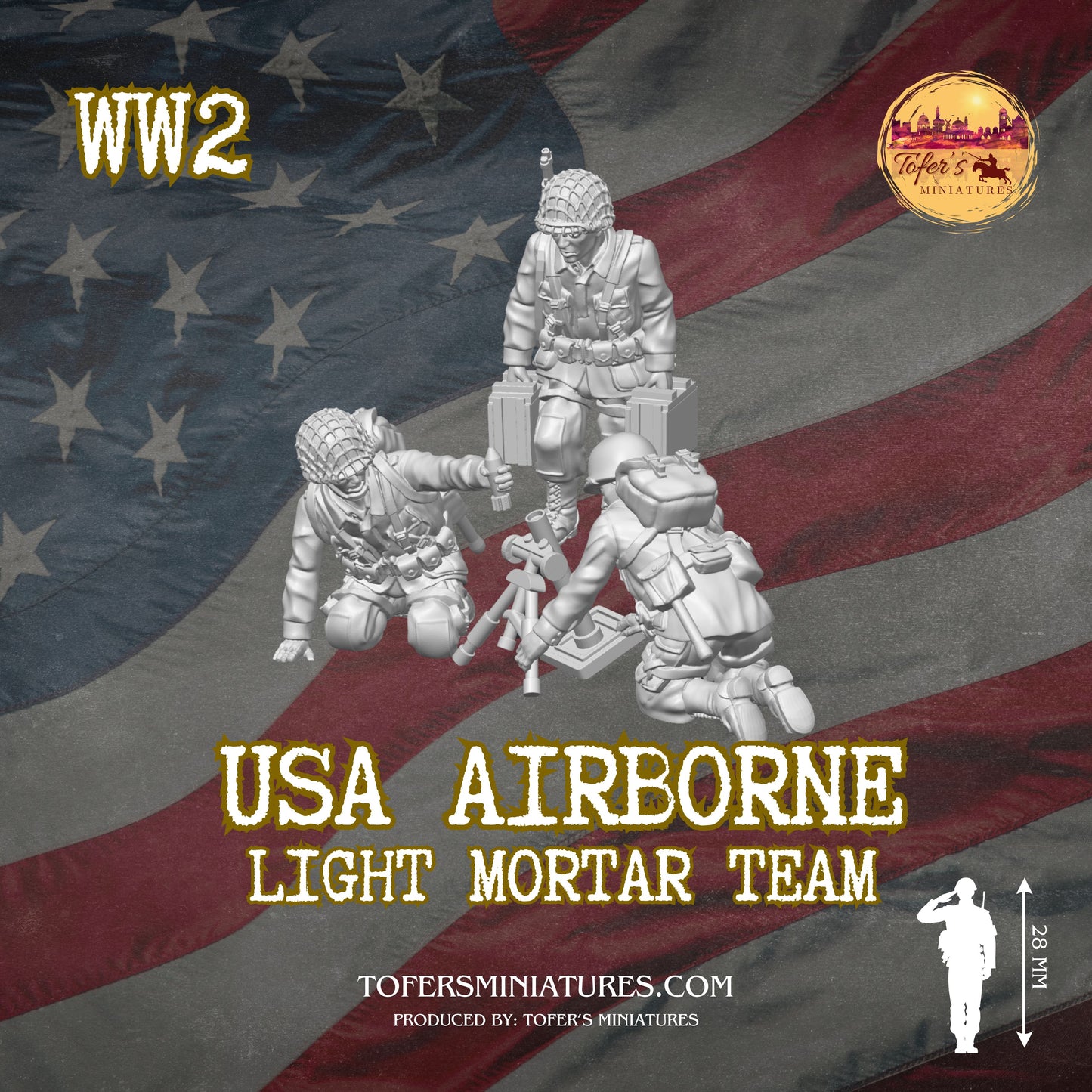 USA Airborne Light Mortar Team (US, WW2) - Bolt Action 1/56 (28mm) scale 28 mm Miniatures