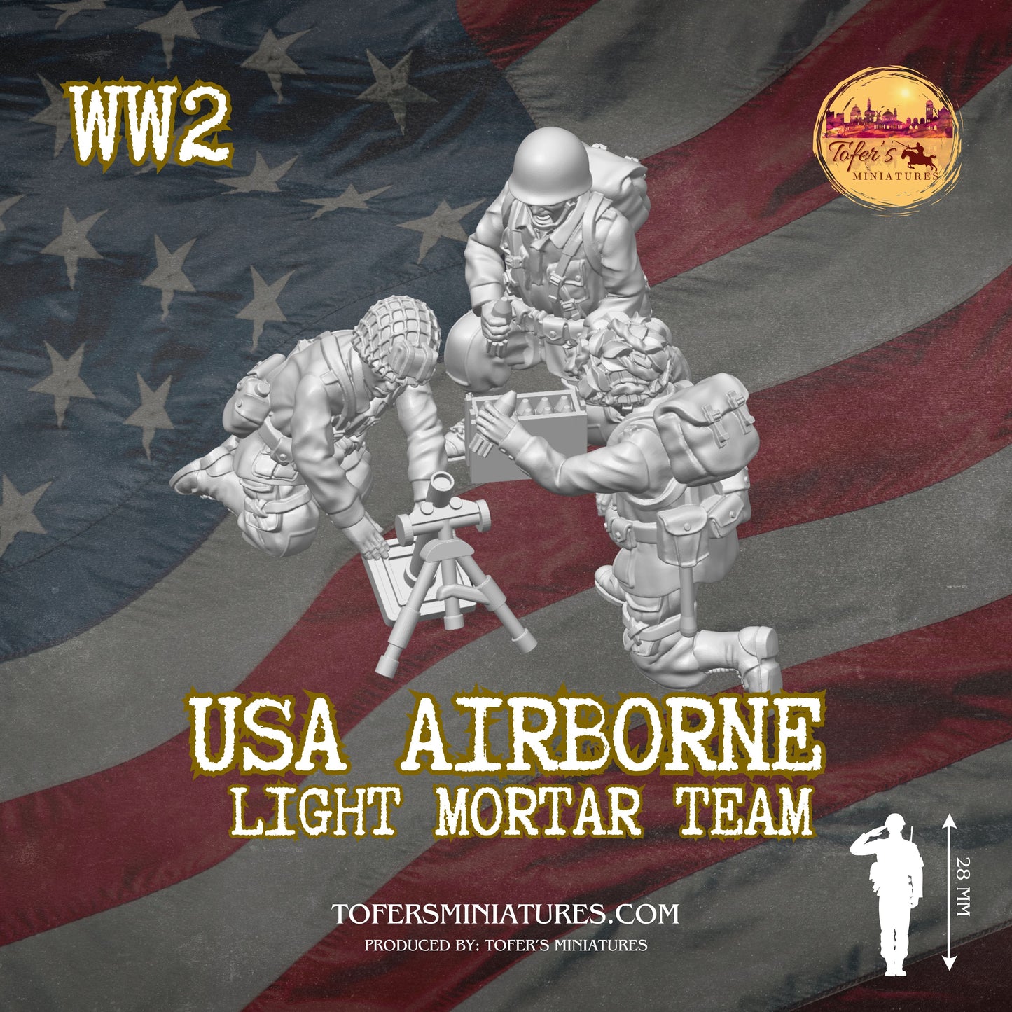 USA Airborne Light Mortar Team (US, WW2) - Bolt Action 1/56 (28mm) scale 28 mm Miniatures