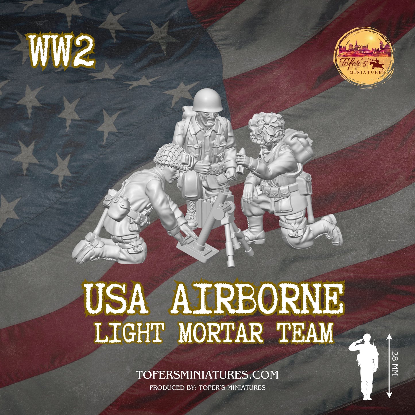USA Airborne Light Mortar Team (US, WW2) - Bolt Action 1/56 (28mm) scale 28 mm Miniatures