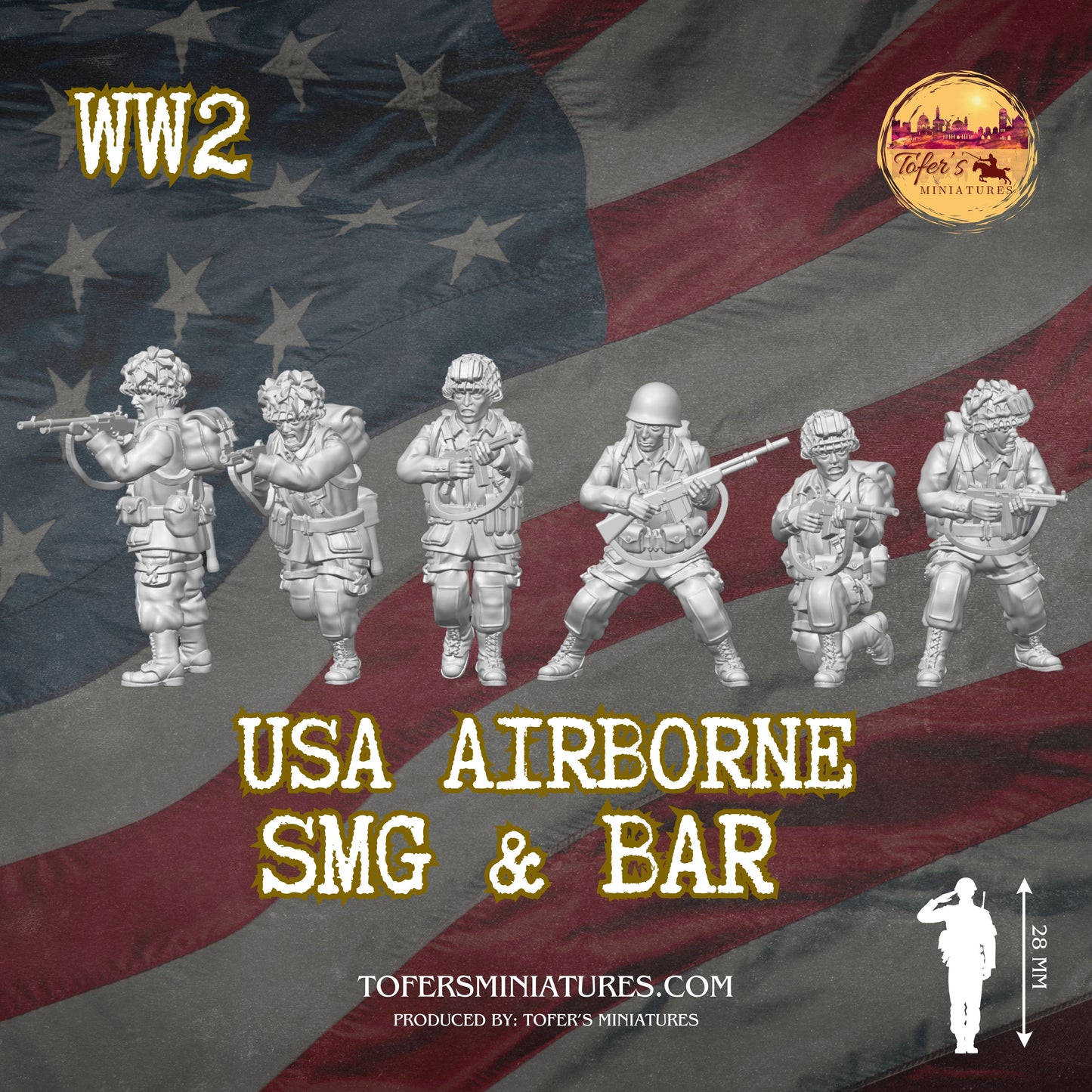 USA Airborne SMG & BAR (US, WW2) - Bolt Action 1/56 (28mm) scale 28 mm Miniatures