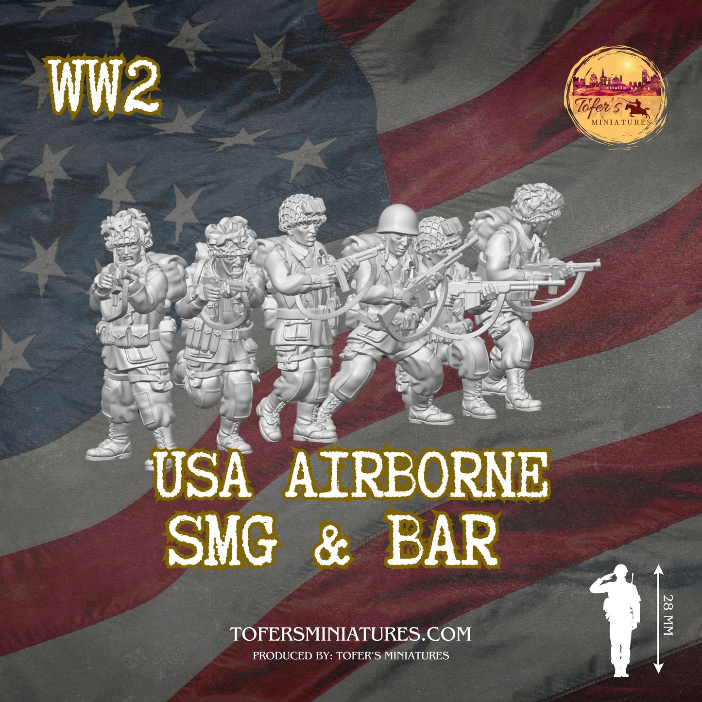 USA Airborne SMG & BAR (US, WW2) - Bolt Action 1/56 (28mm) scale 28 mm Miniatures