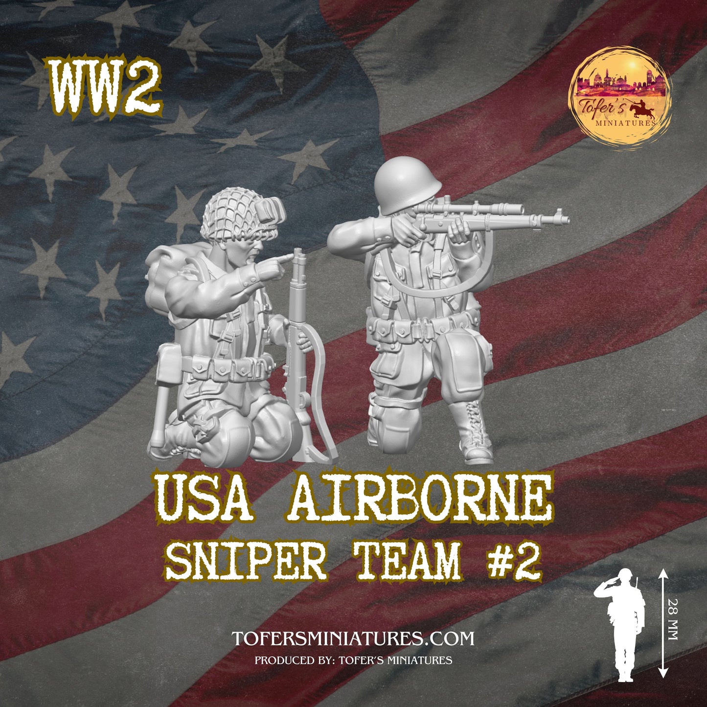 USA Airborne Sniper Team #2 (US, WW2) - Bolt Action 1/56 (28mm) scale 28 mm Miniatures