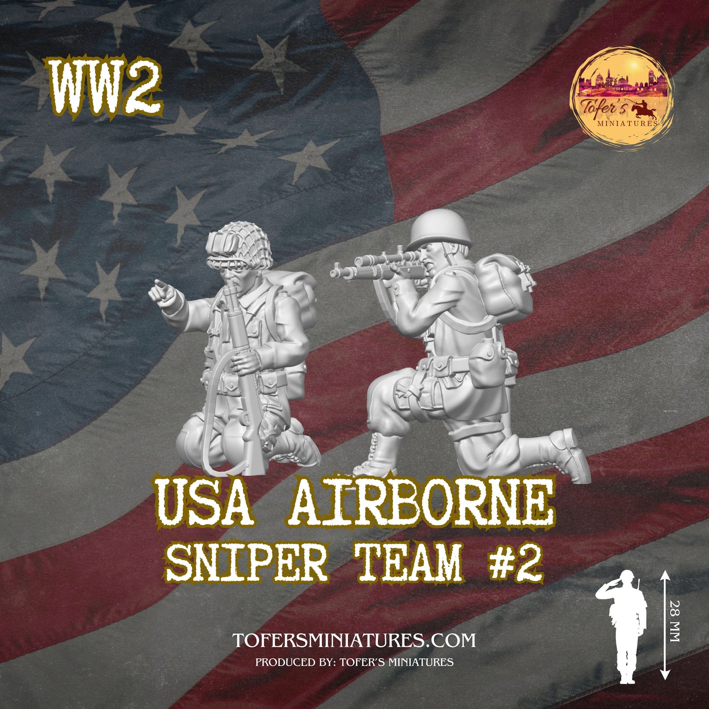 USA Airborne Sniper Team #2 (US, WW2) - Bolt Action 1/56 (28mm) scale 28 mm Miniatures