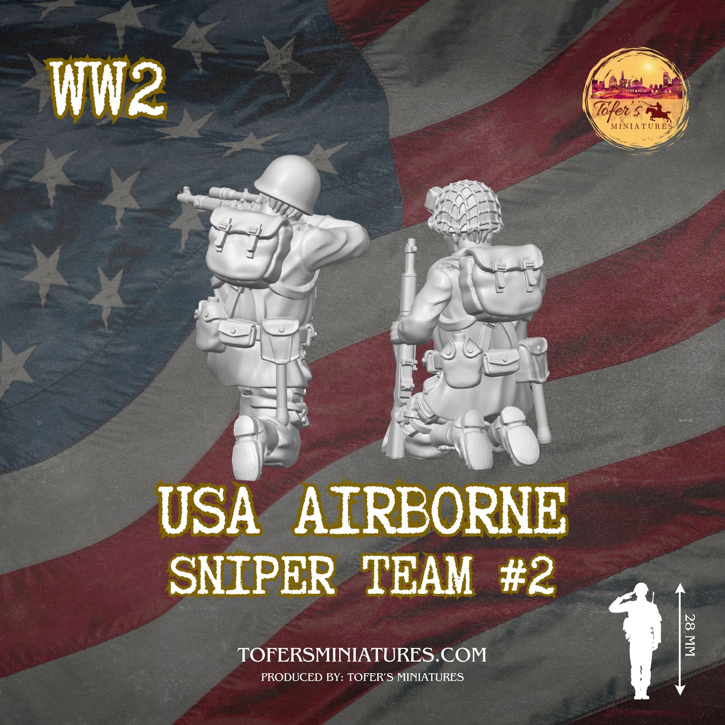 USA Airborne Sniper Team #2 (US, WW2) - Bolt Action 1/56 (28mm) scale 28 mm Miniatures