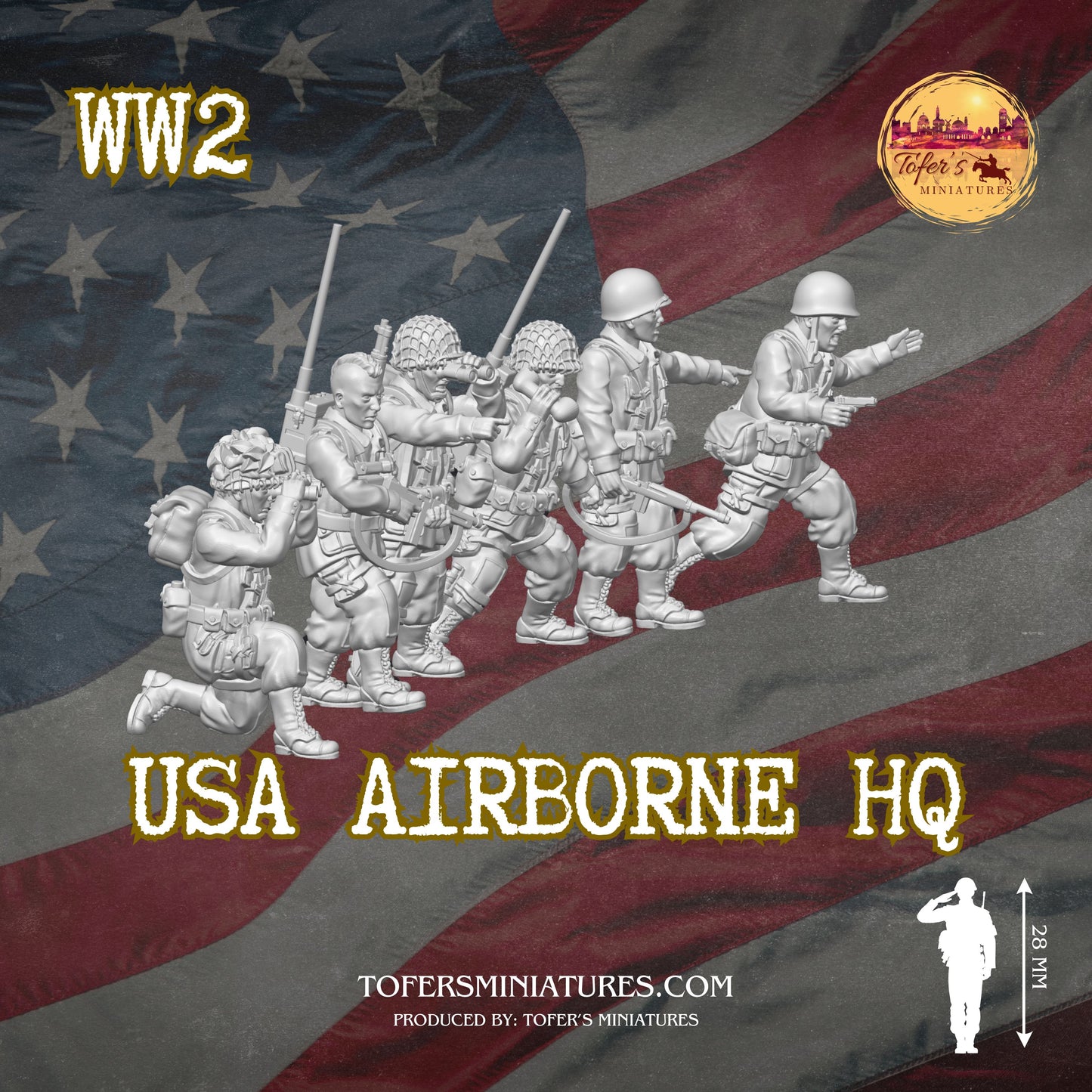 USA Airborne HQ (US, WW2) - Bolt Action 1/56 (28mm) scale 28 mm Miniatures