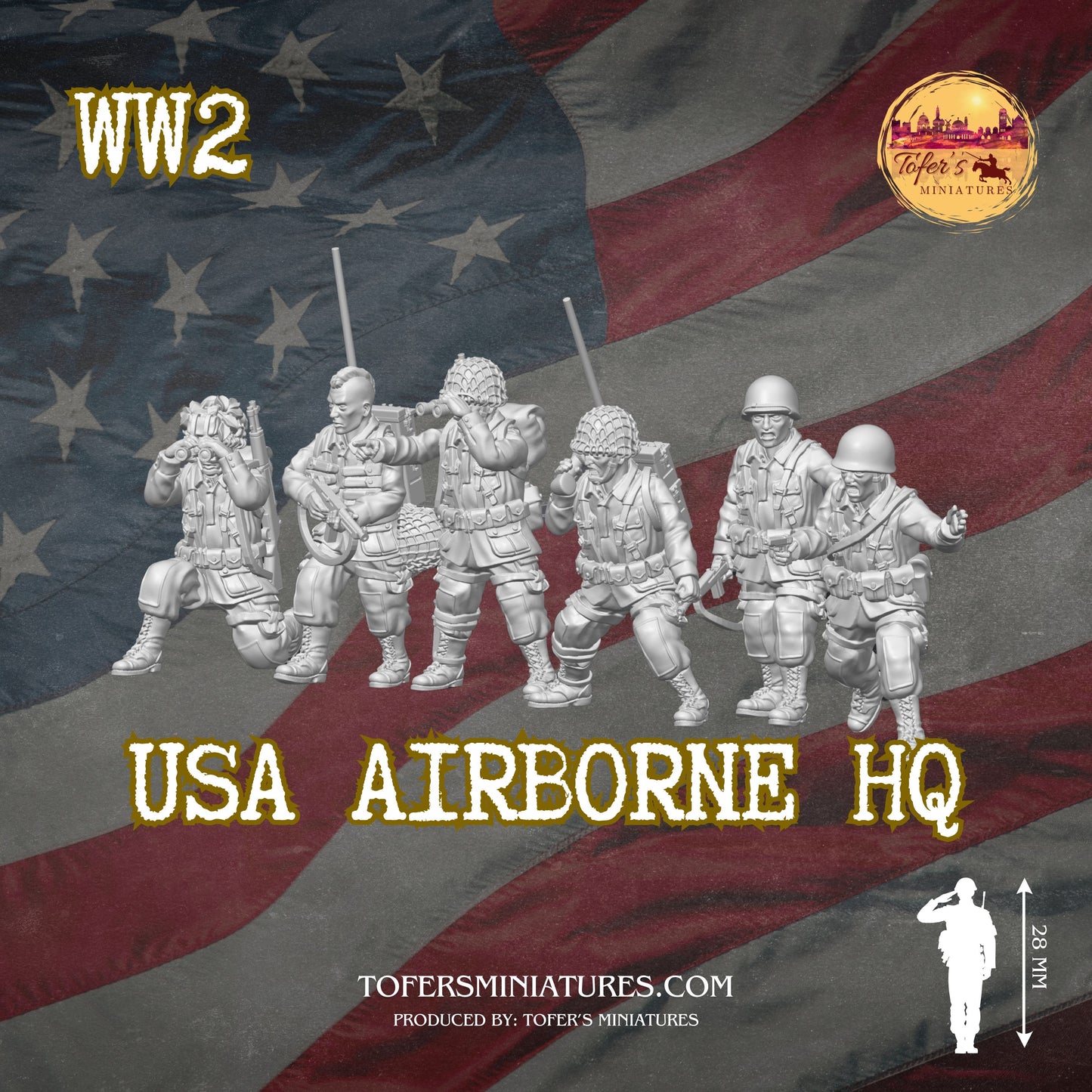 USA Airborne HQ (US, WW2) - Bolt Action 1/56 (28mm) scale 28 mm Miniatures