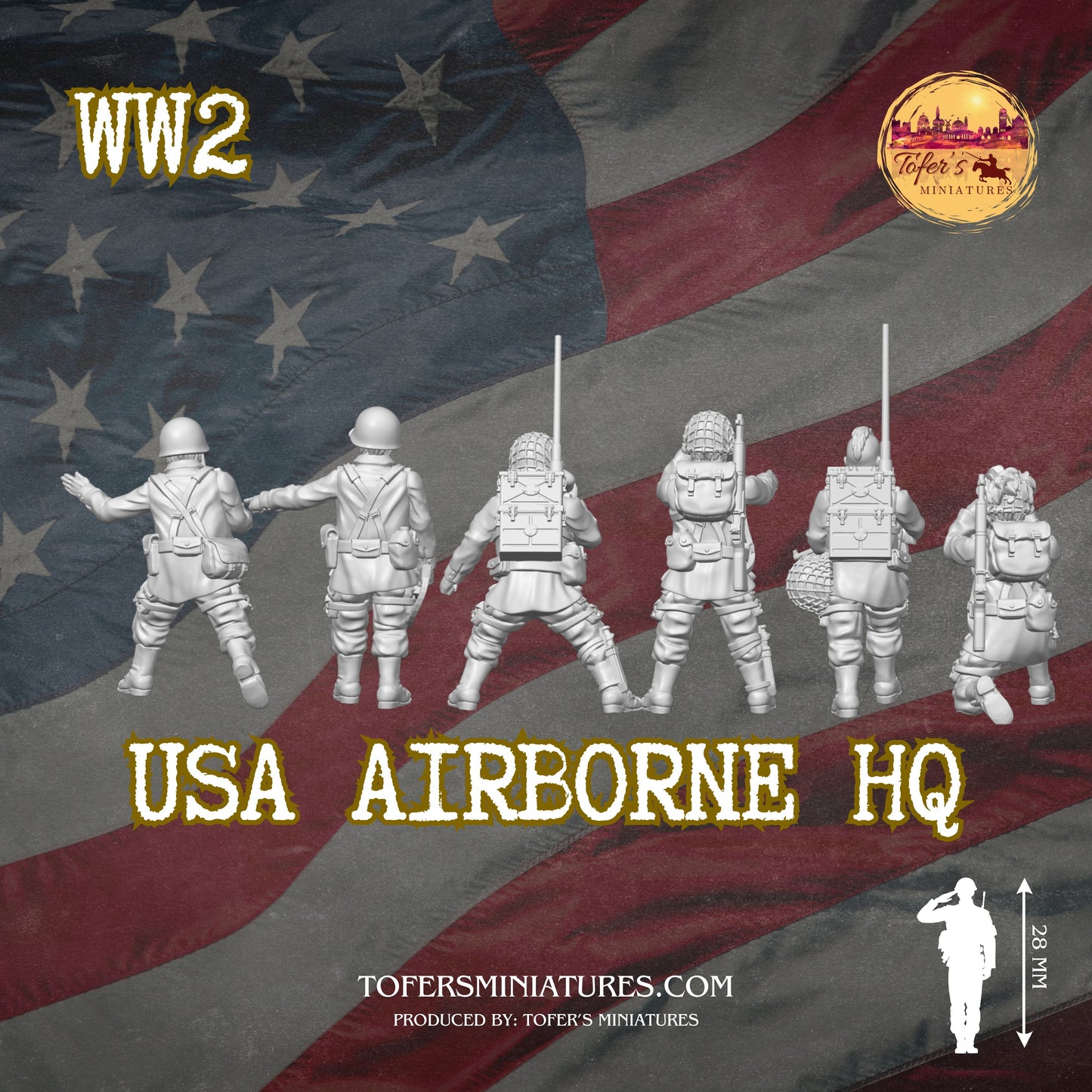 USA Airborne HQ (US, WW2) - Bolt Action 1/56 (28mm) scale 28 mm Miniatures