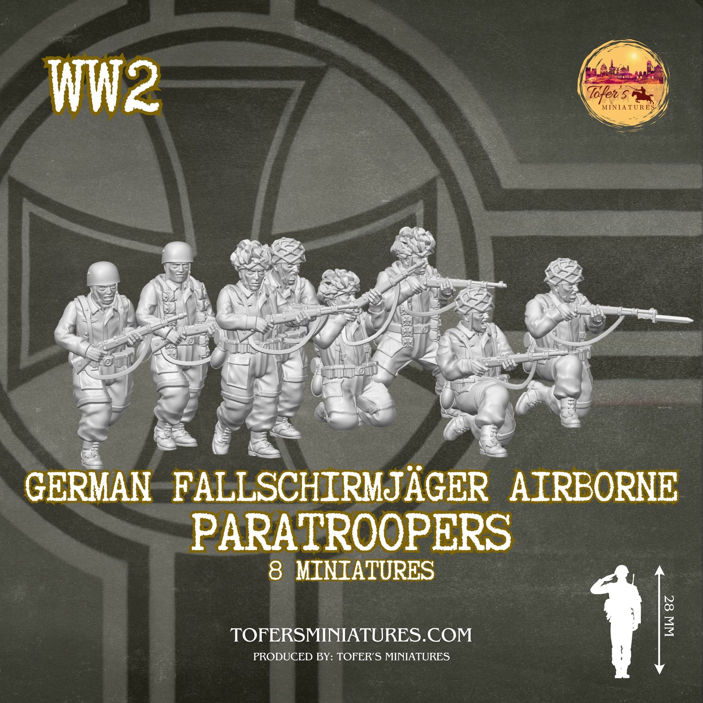 German Fallschirmjäger Airborne Paratroopers Infantry (Germany, WW2) - Bolt Action 1/56 (28mm) scale 28 mm Miniatures