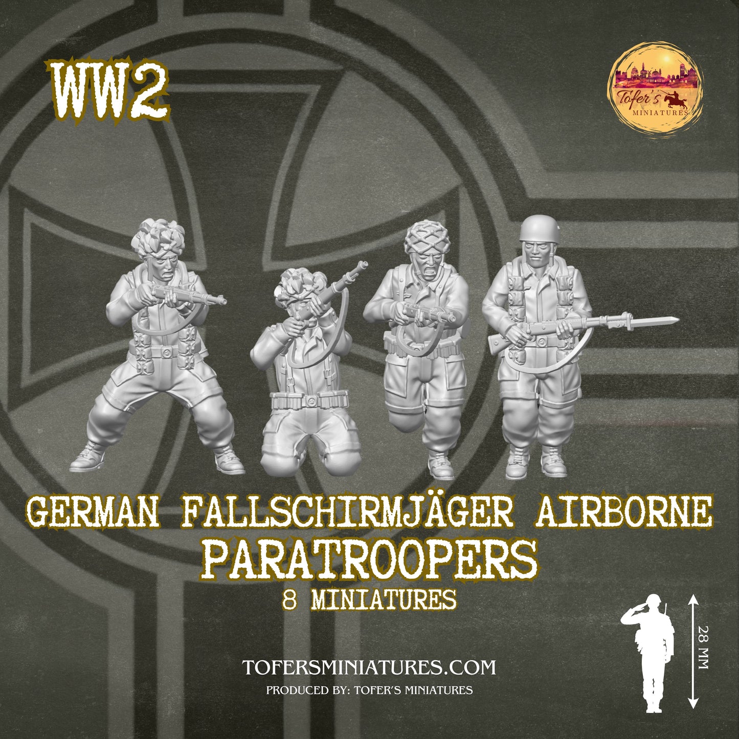 German Fallschirmjäger Airborne Paratroopers Infantry (Germany, WW2) - Bolt Action 1/56 (28mm) scale 28 mm Miniatures