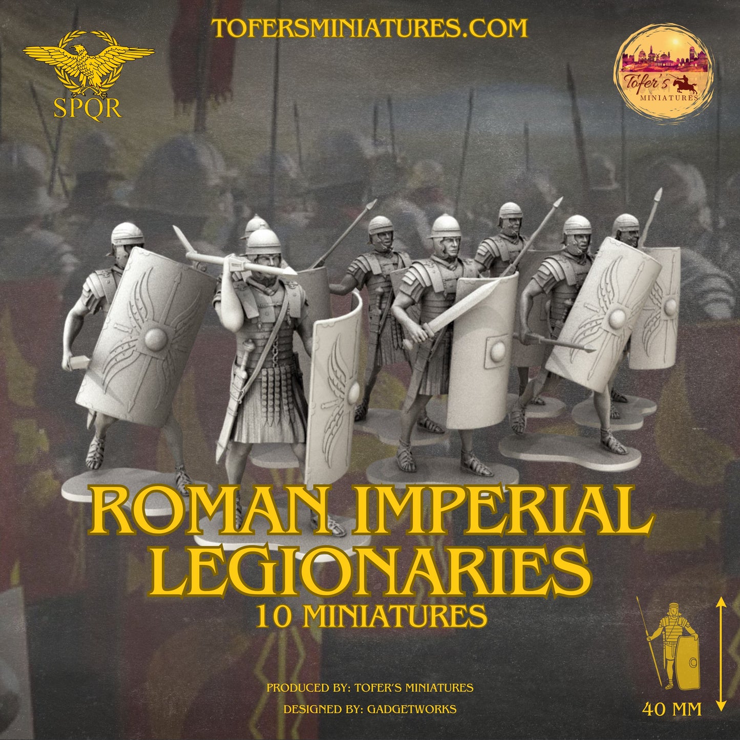 Roman Imperial Legionaries. 40 mm Miniatures (Set of 10 ) Ideal for Games Like SAGA and Other Wargames. Produced by Tofer's Miniatures