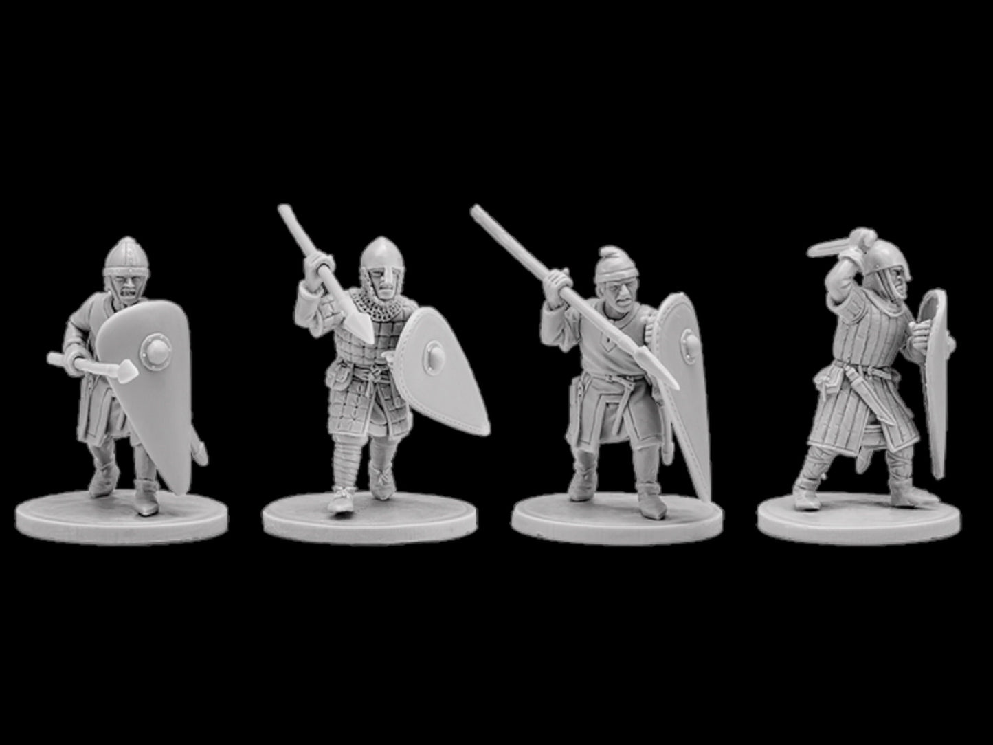 Set of 4 Norman infantry. 28 mm Miniatures (Set #2)
