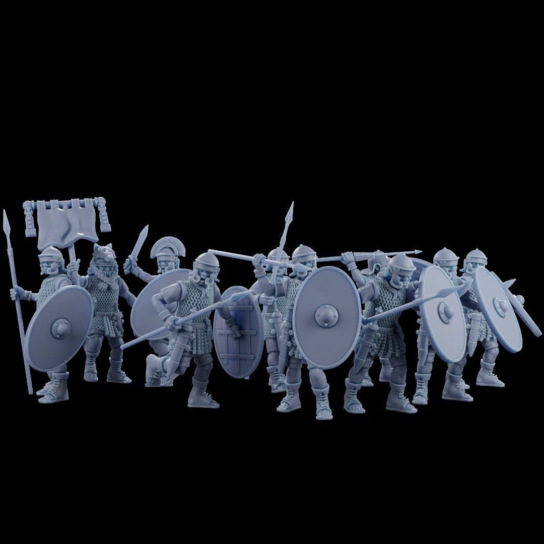 Early Imperial Roman Auxiliaries with Roman Command Group. Modular Miniatures. 28 mm Miniatures (Set of 24)
