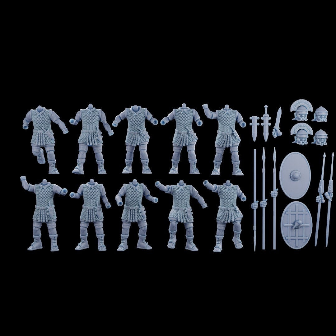 Early Imperial Roman Auxiliaries with Roman Command Group. Modular Miniatures. 28 mm Miniatures (Set of 24)