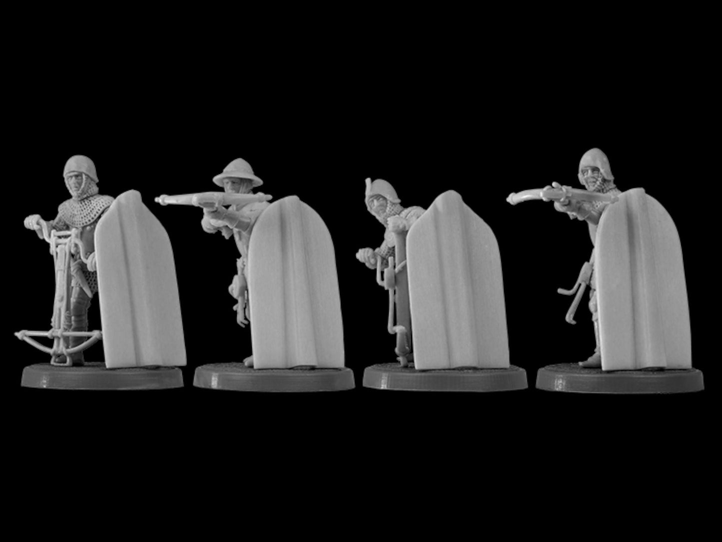 Set of 4 Medieval Genoese Crossbowmen. 28 mm Miniatures
