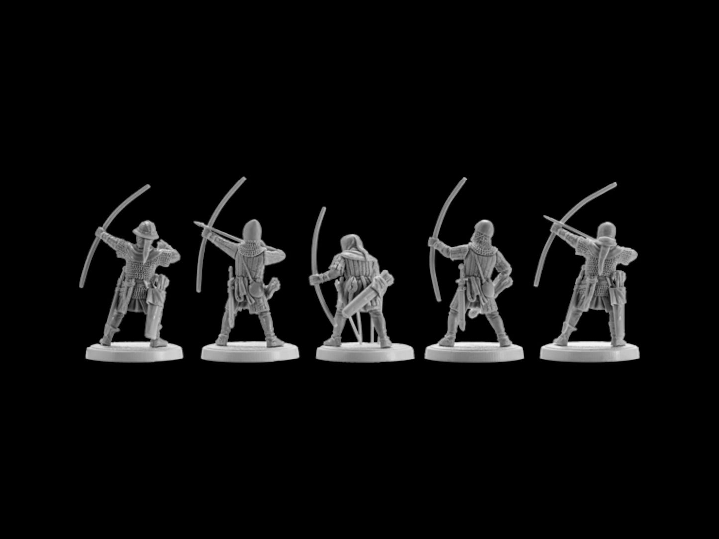 Set of 4 Medieval English Archers. 28 mm Miniatures