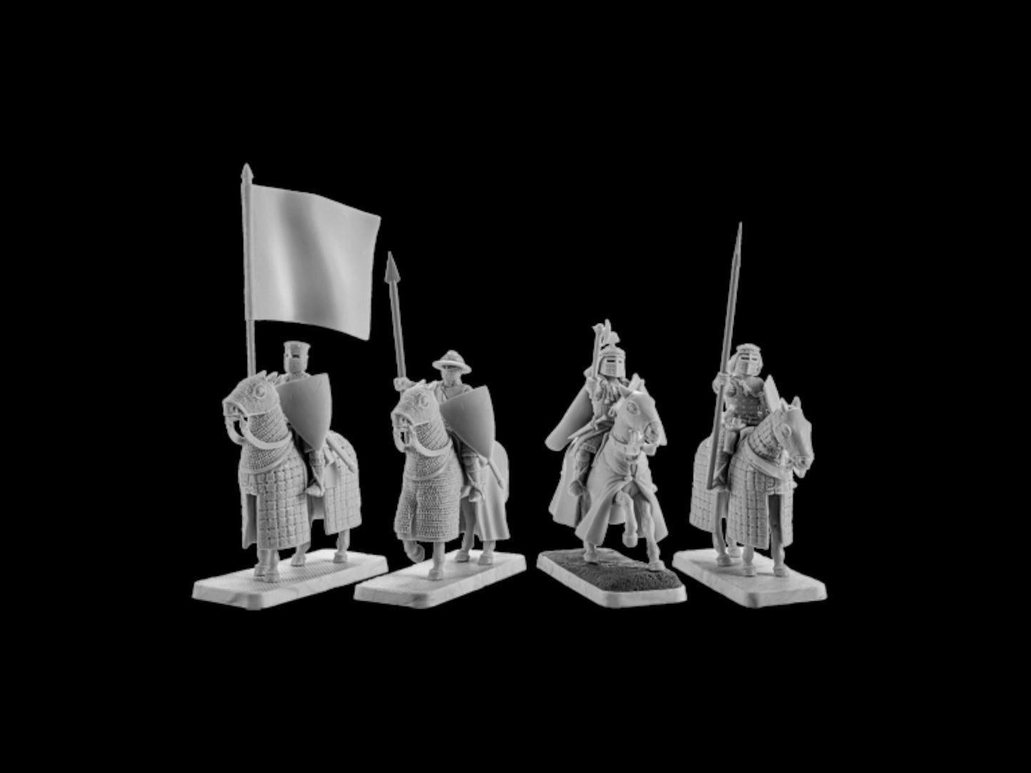 Set of 4 Mounted Crusaders Command. 28 mm Miniatures