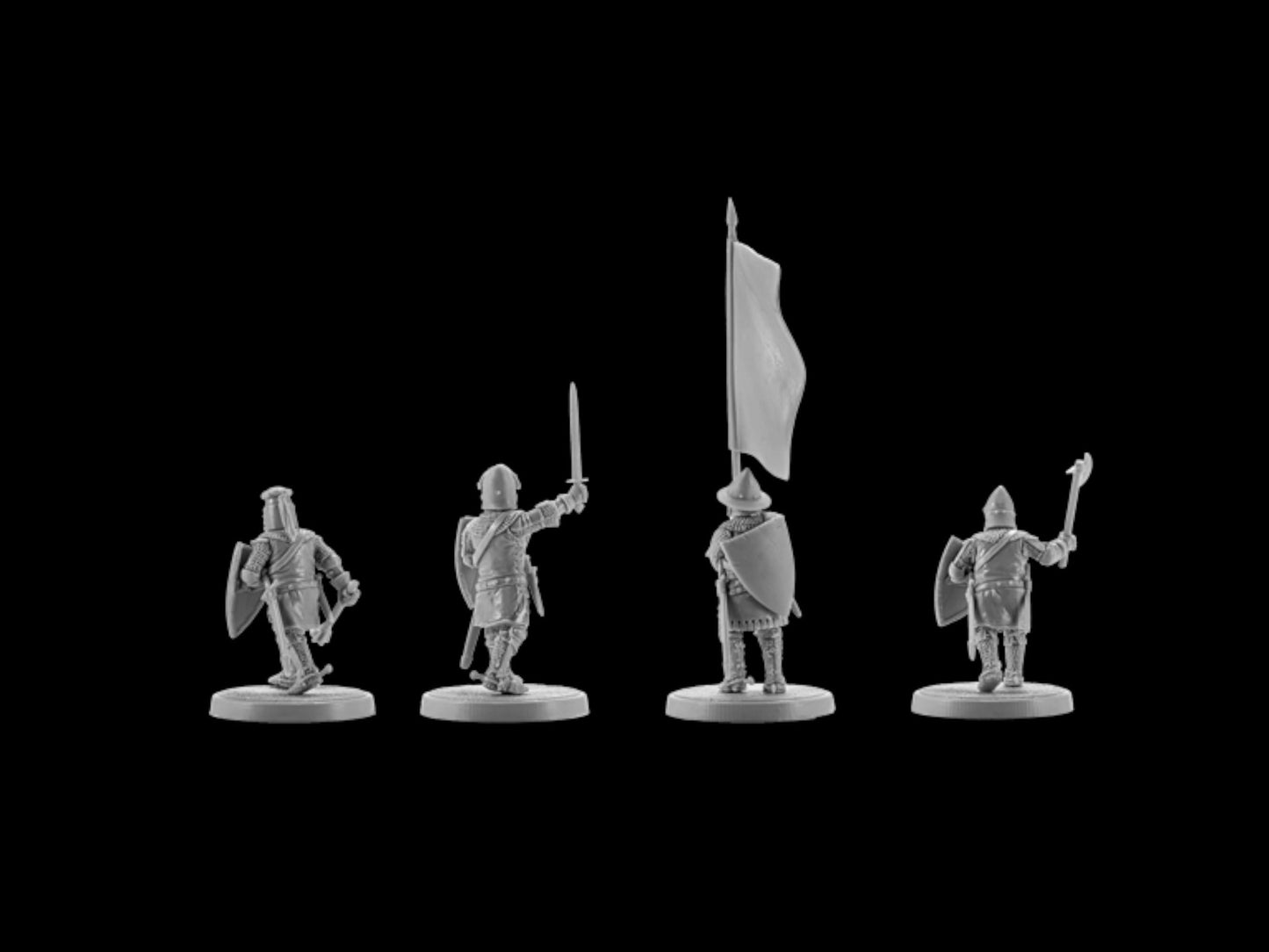 Set of 4 English Medieval Knights. 28 mm Miniatures