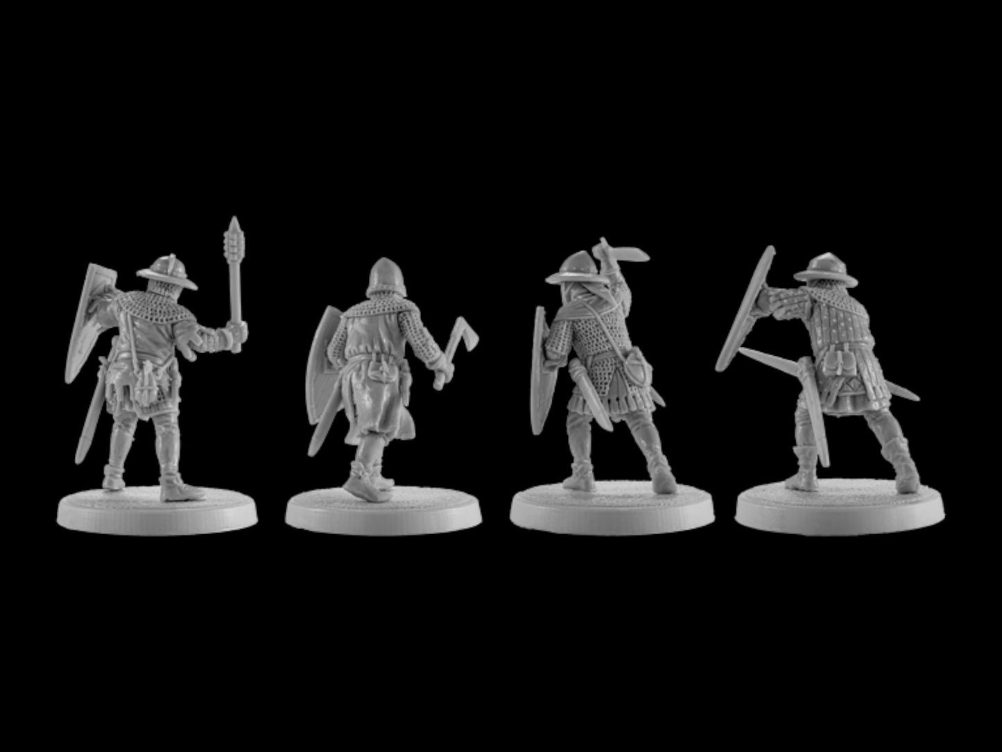 Set of 4 Medieval English infantry. 28 mm Miniatures