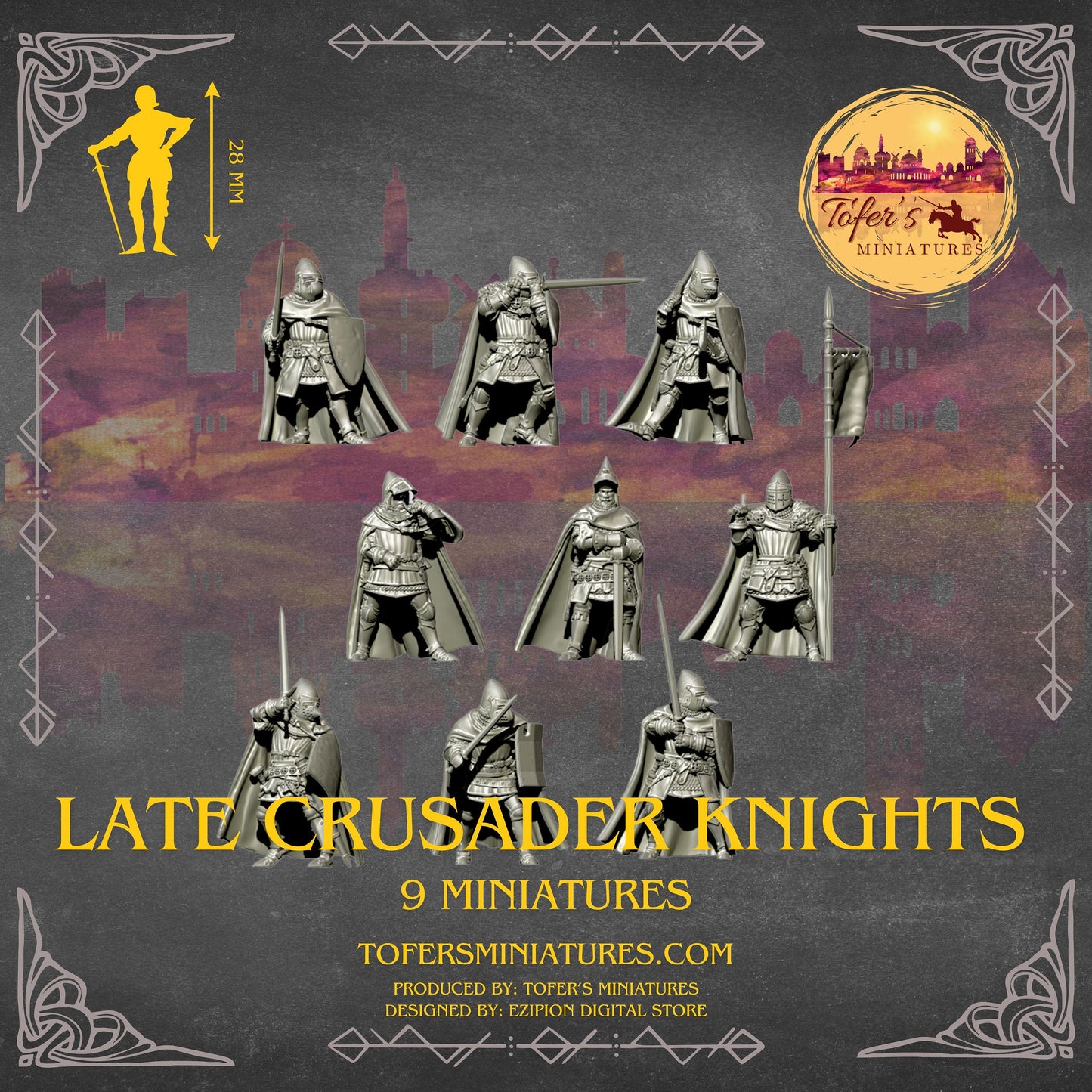 Late Crusader Knights on Foot. 28 mm Miniatures