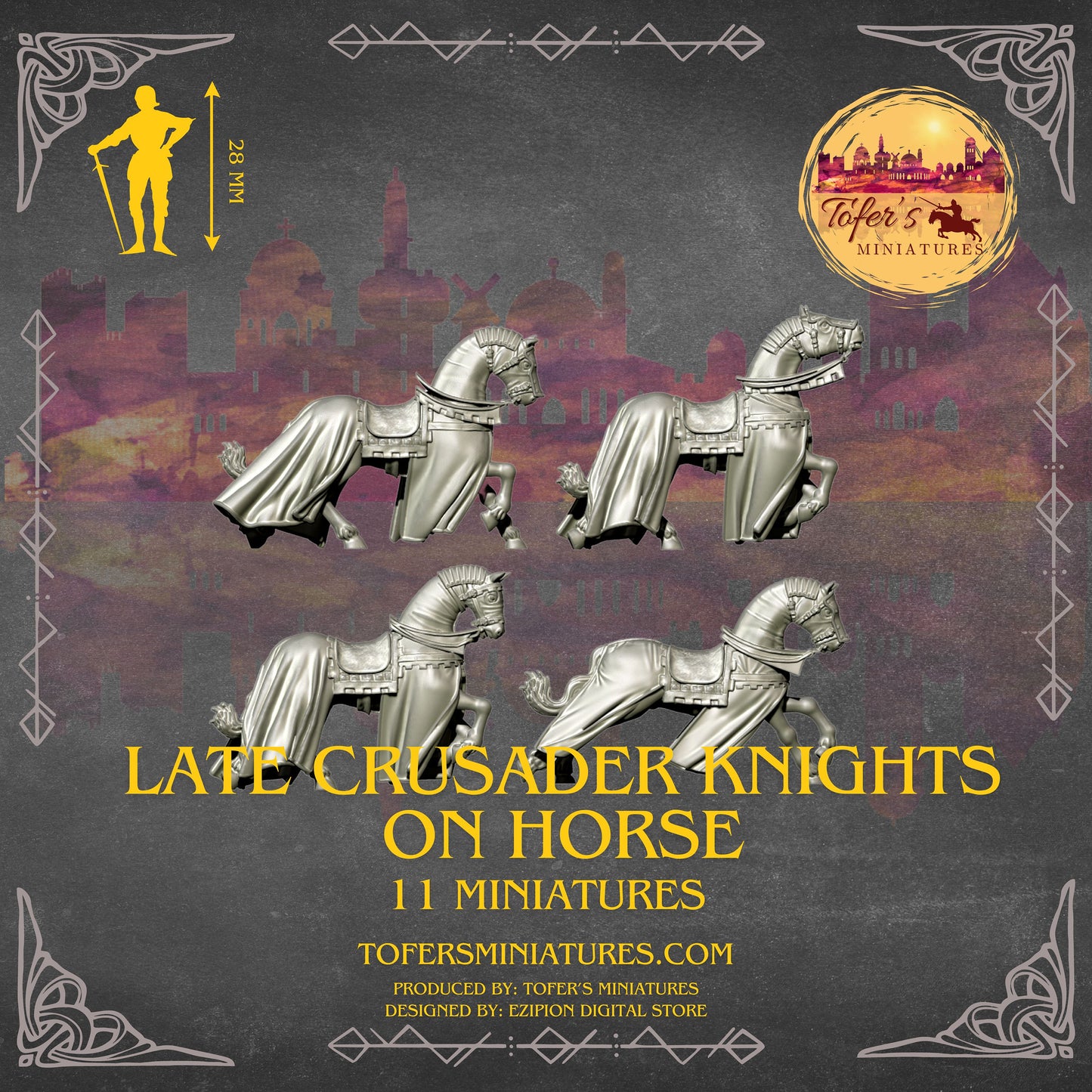 Late Crusader Knights on Horse. 28 mm Miniatures