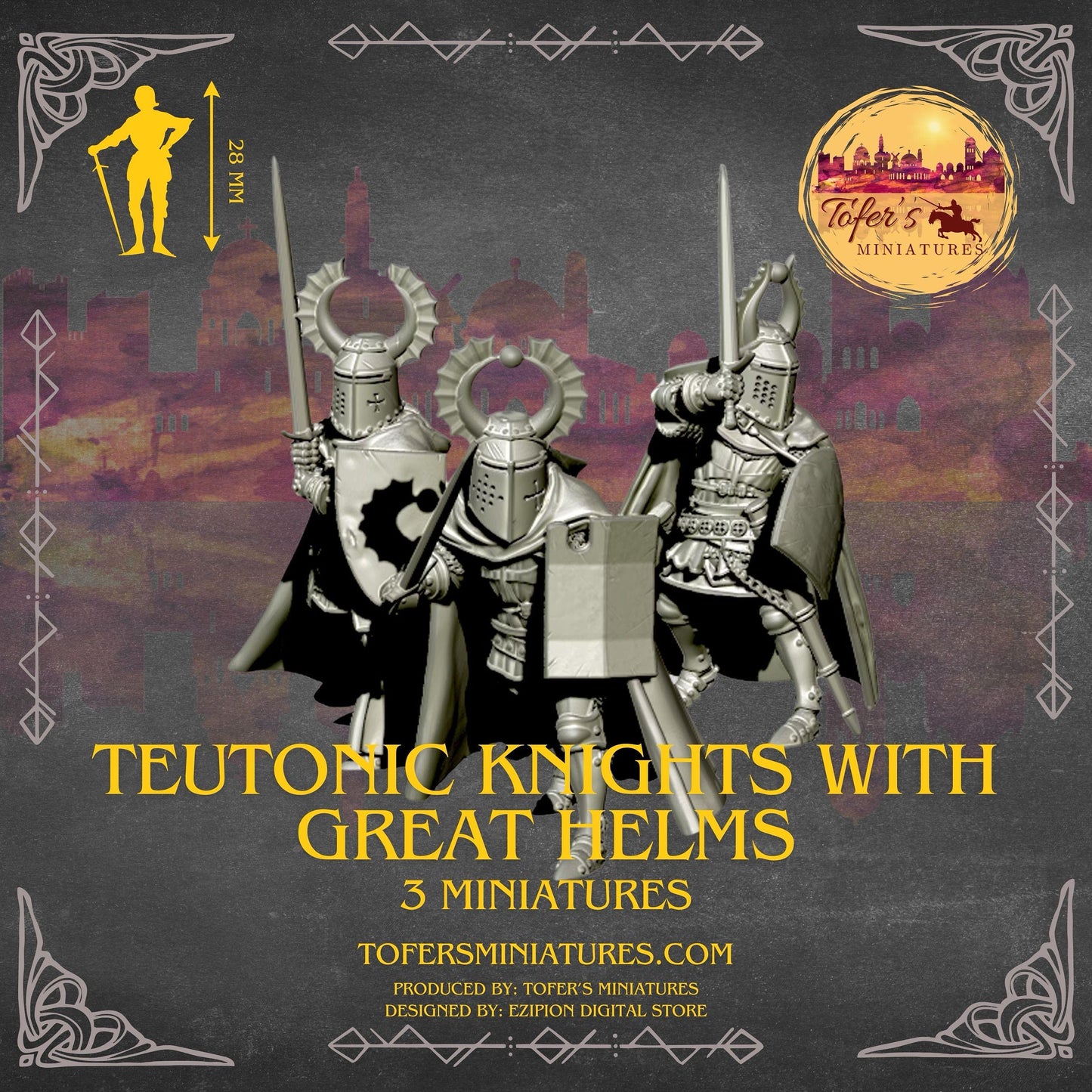 Teutonic Knights on Foot With Great Helms. 28 mm Miniatures