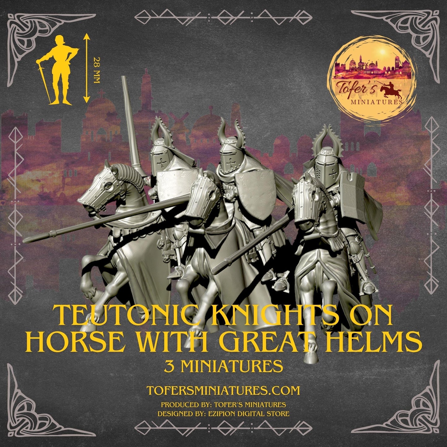 Teutonic Knights on horse With Great Helms. 28 mm Miniatures