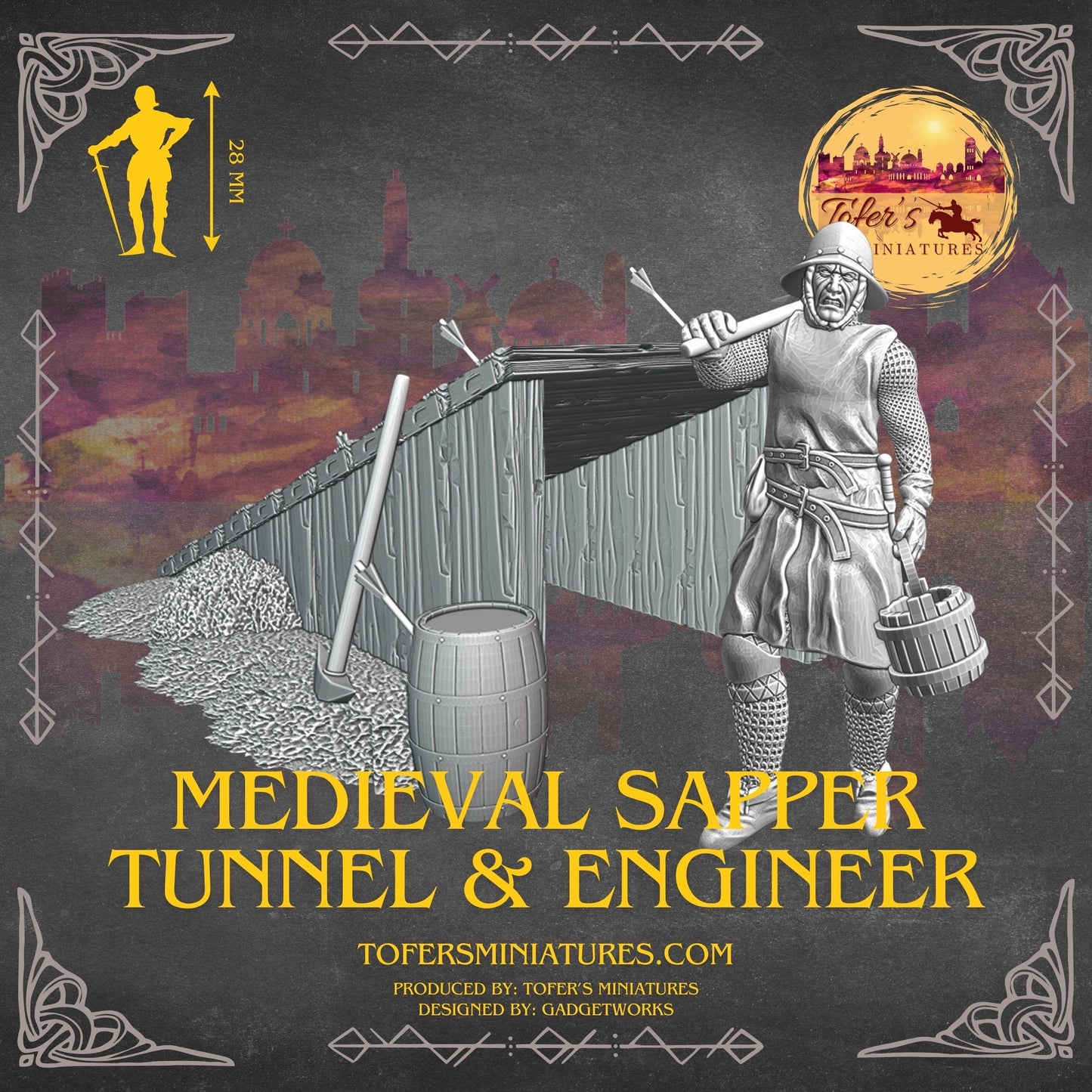 Medieval sapper tunnel & engineer. 28 mm Miniatures
