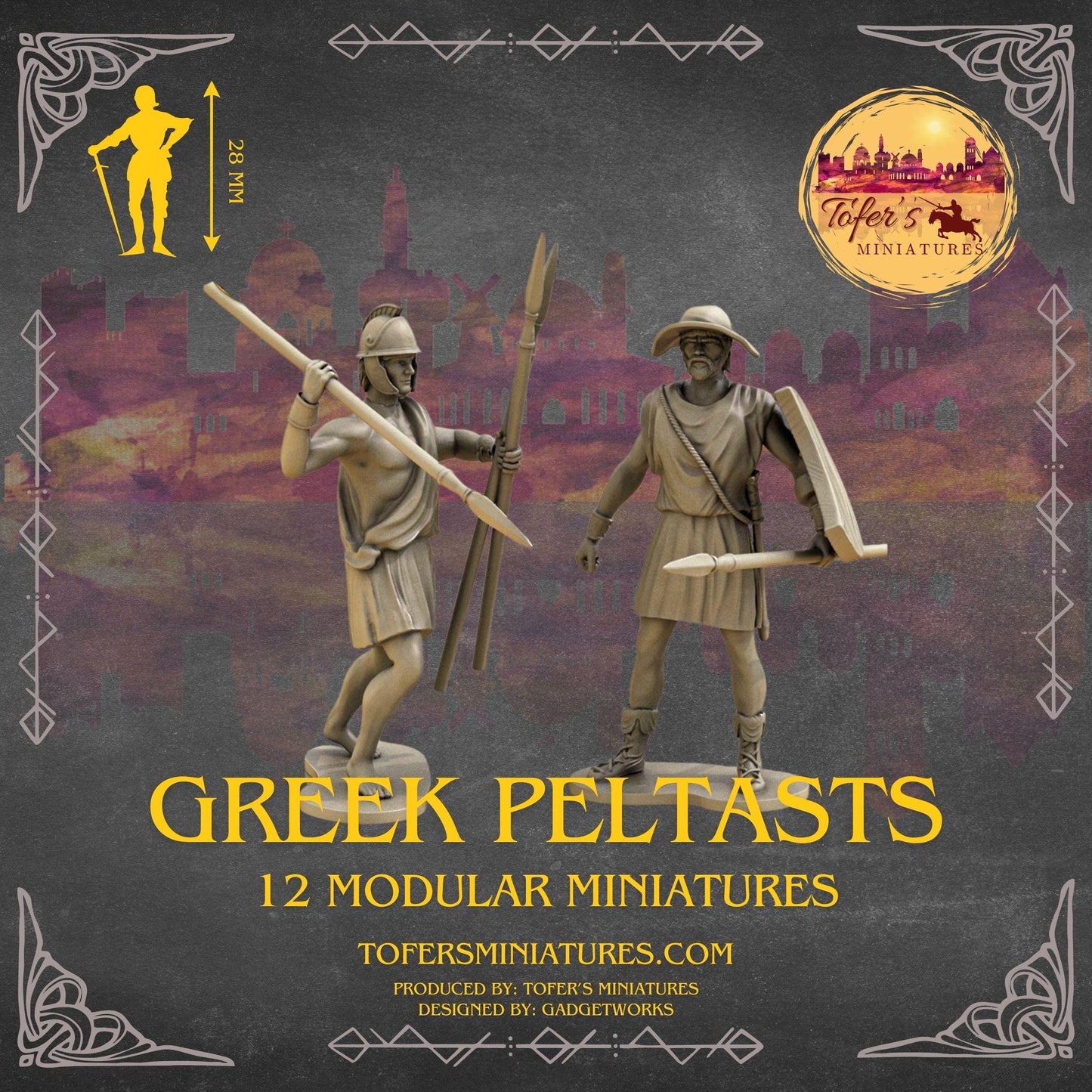 Greek Peltasts Modular Miniatures. 32 mm Miniatures (Set of 12)