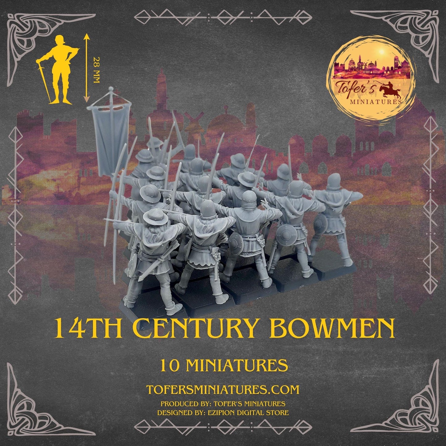 14th Century Medieval Bowmen. 28 mm Miniatures (Set of 10)