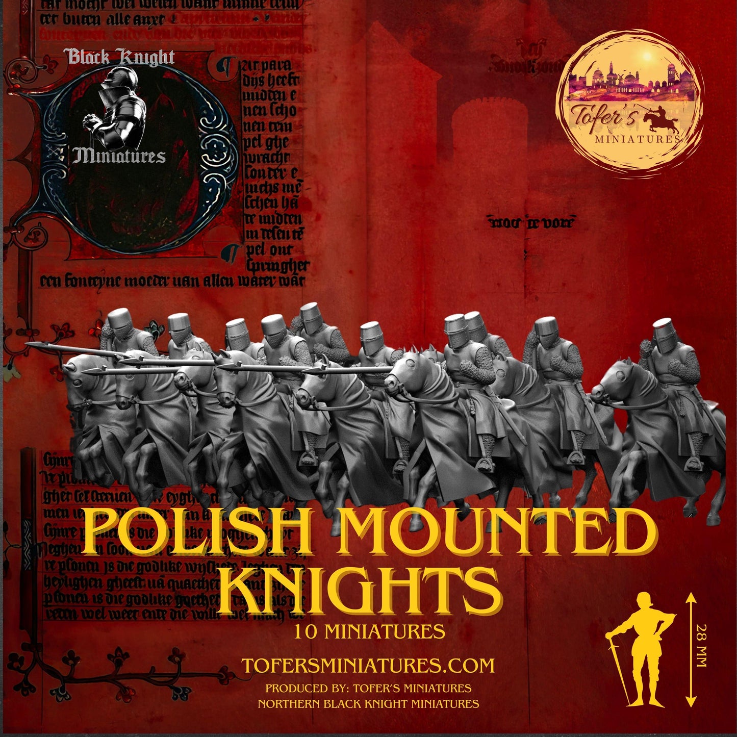 Set of 10 Polish Mounted Knights. 28 mm Miniatures