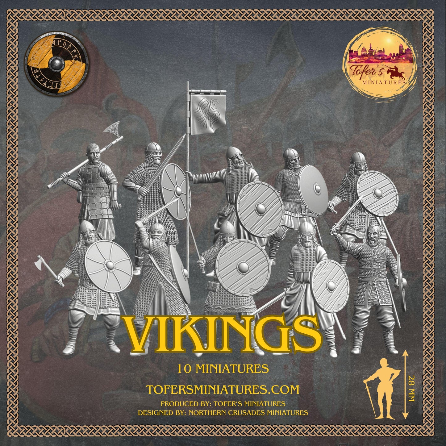 Set of 10 Vikings. 28 mm Miniatures Ideal for Games Like SAGA and Other Wargames. Produced by Tofer's Miniatures