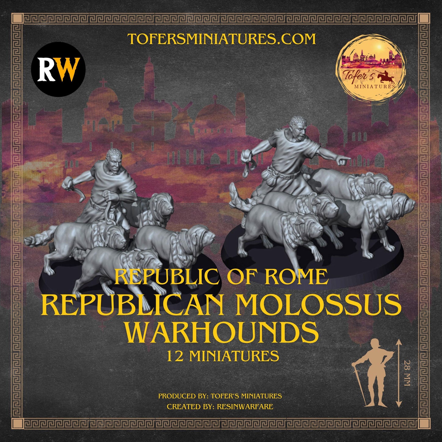 Republican Molossus Warhounds. Republic of Rome. 28 mm Miniatures Set of 12 Miniatures