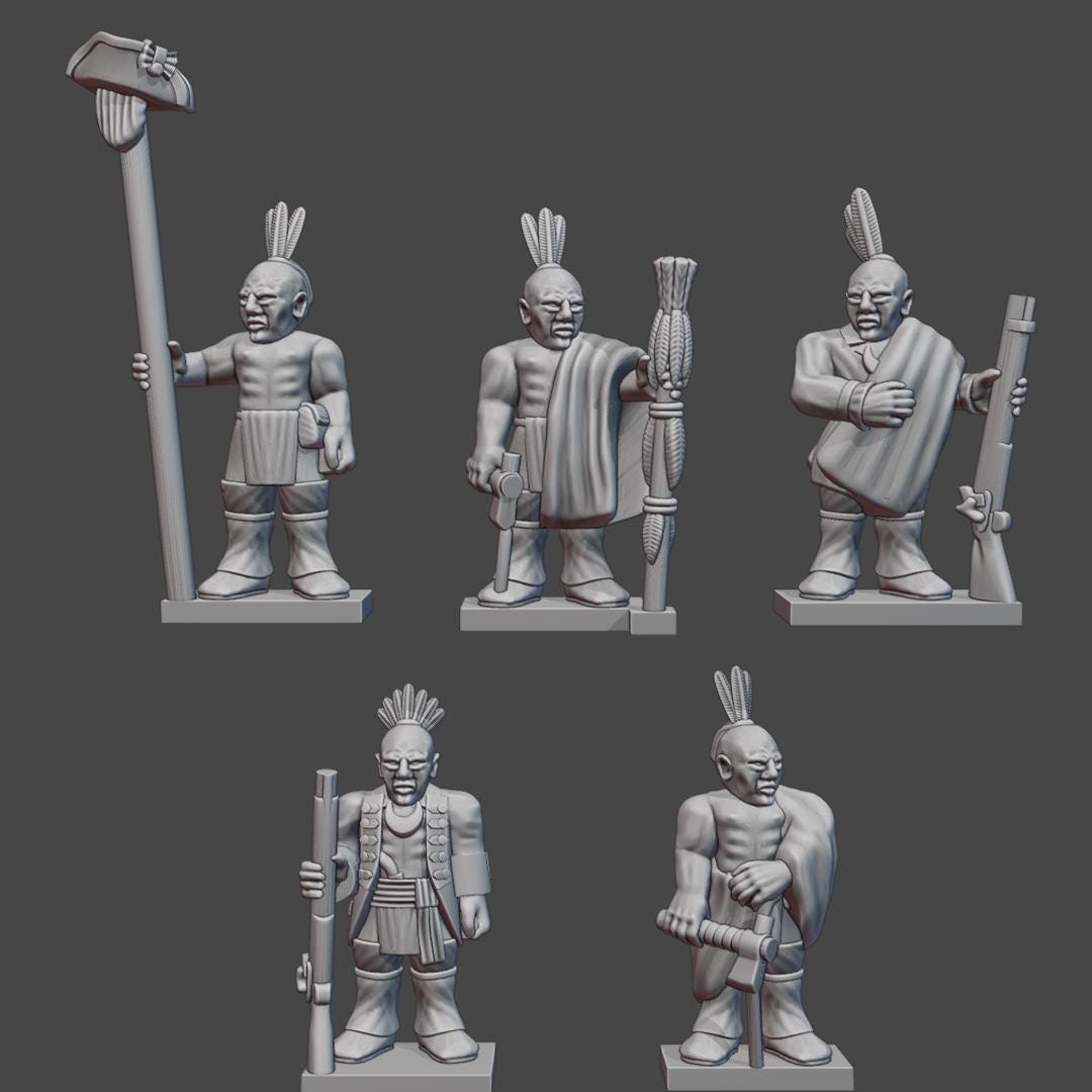 Woodland Indian Command Figures. American War of Independence 1776-1783. 6 mm Miniatures