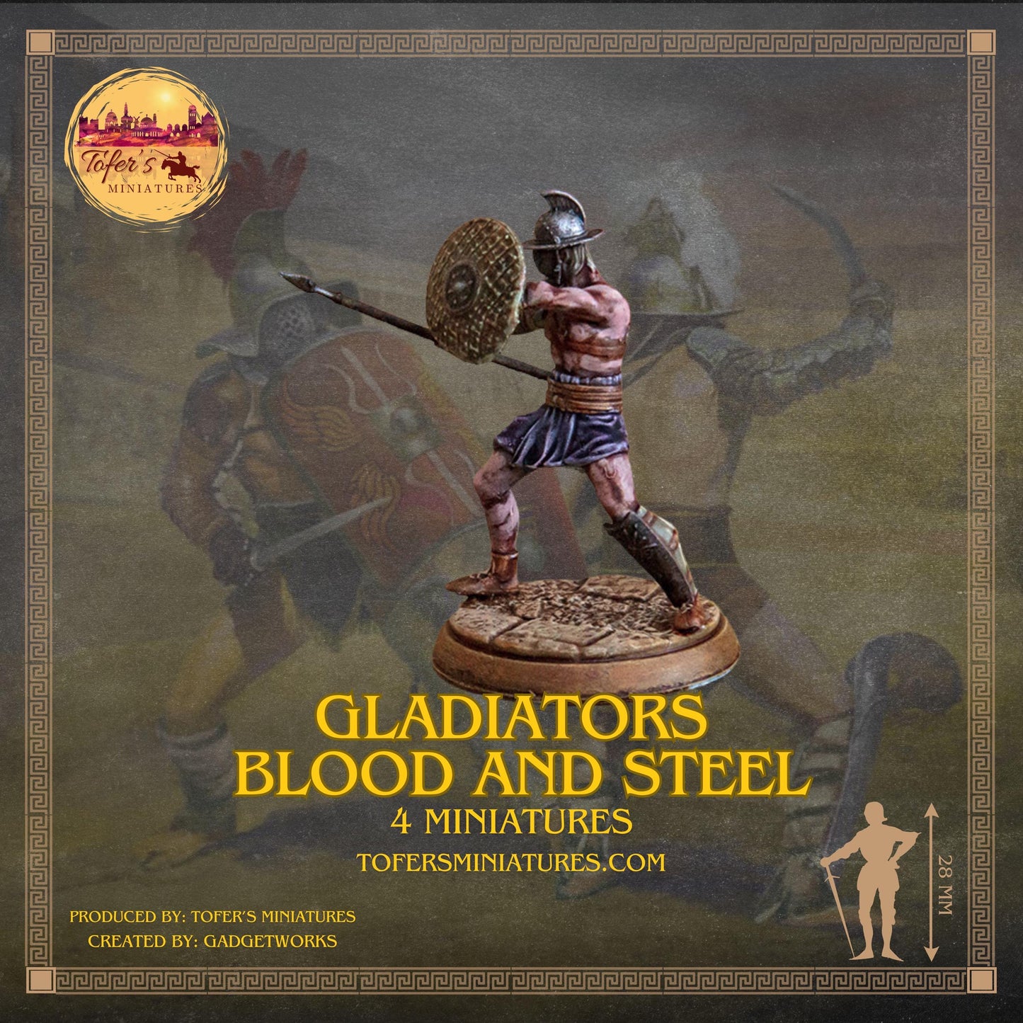 Set of 4 Gladiators. Blood and Steel 28 mm Miniatures By Tofer's Miniatures