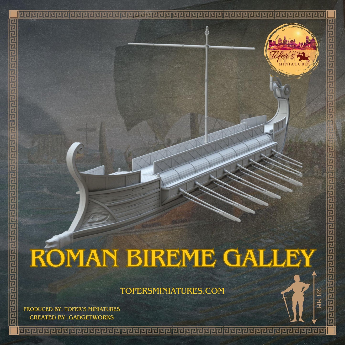 Roman Bireme Galley. 28 mm Miniatures By Tofer's Miniatures