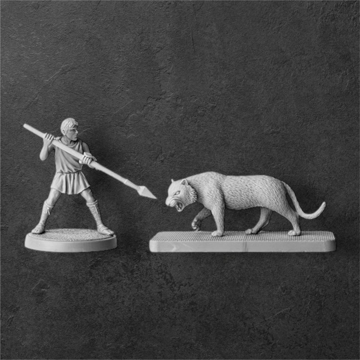 Gladiators #3 Venatio. Bestiarius versus lion, Venator versus tiger. 28 mm Miniatures. Designed and Produced by V&V Miniature