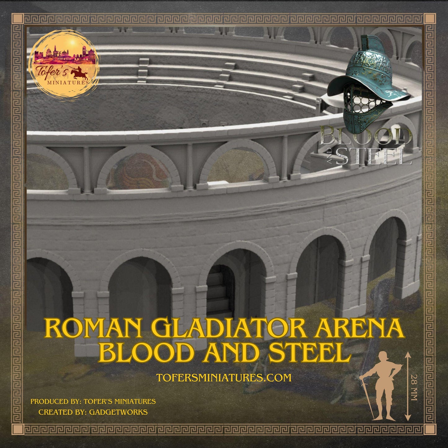 Roman Gladiator Arena Blood and Steel Gladiators. Modular Colosseum. 28 mm