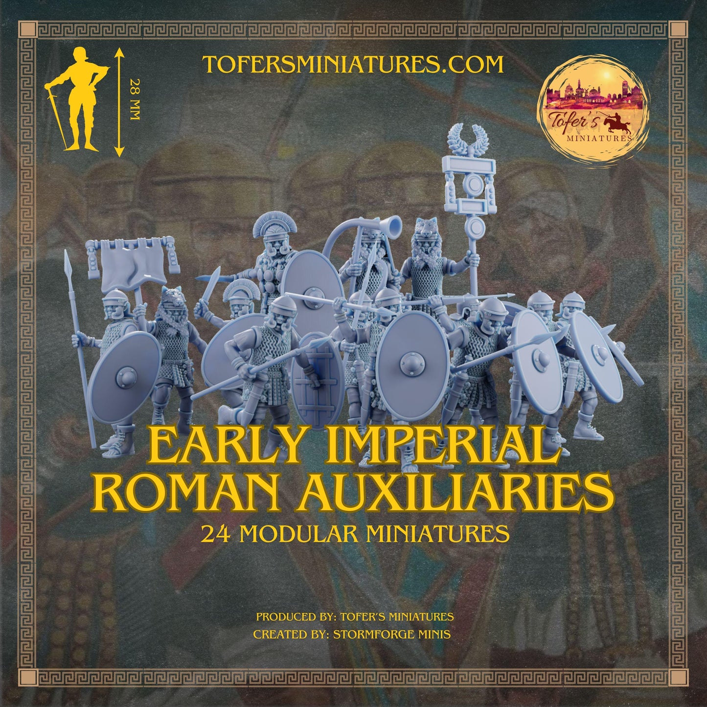 Early Imperial Roman Auxiliaries with Roman Command Group. Modular Miniatures. 28 mm Miniatures (Set of 24)