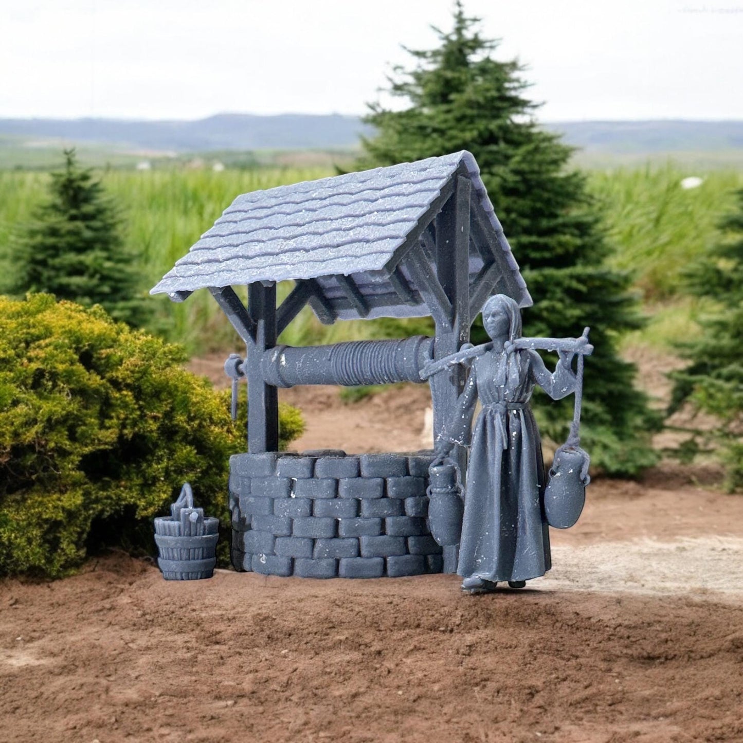 Medieval Water Well with Villager. 28 mm