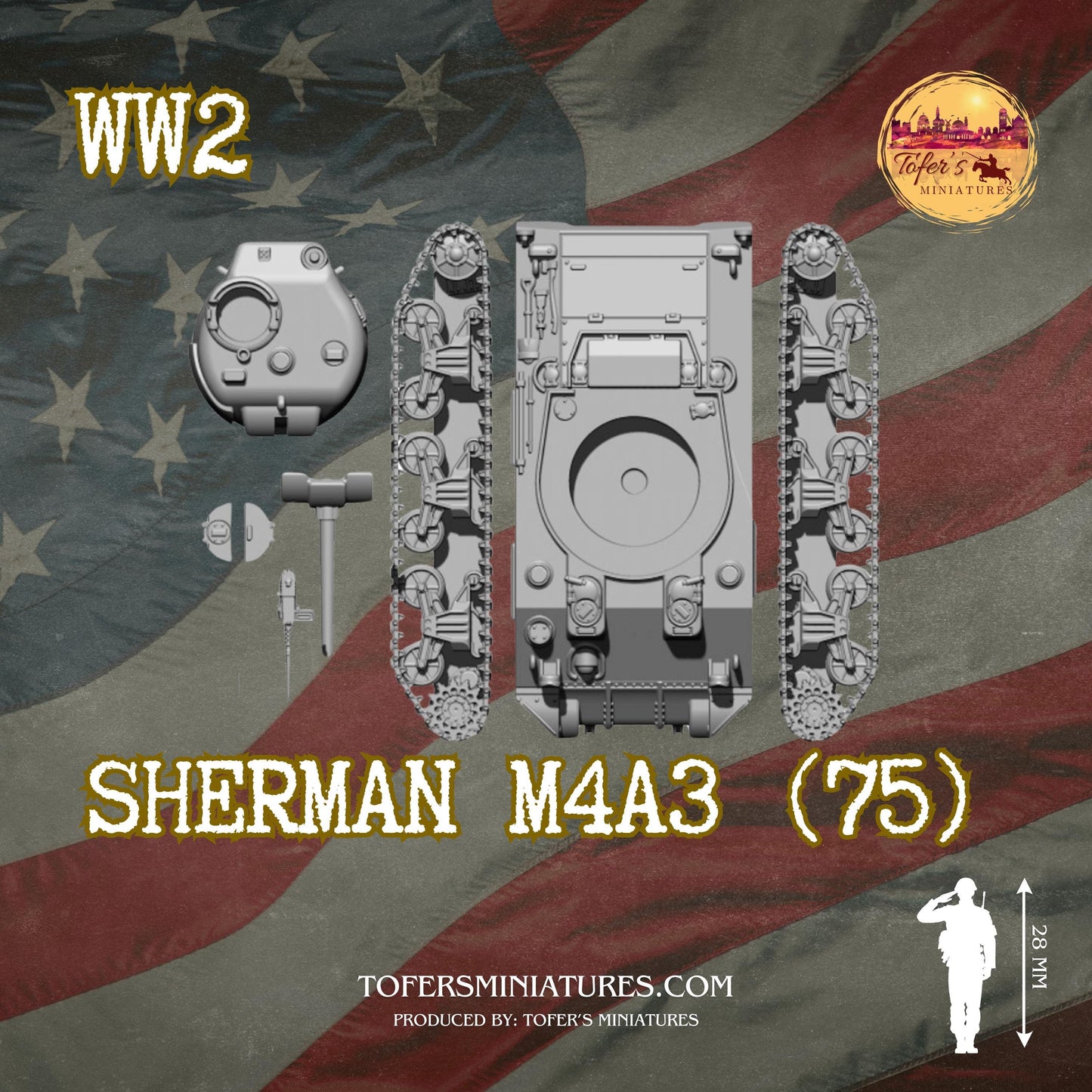 Sherman M4A3 (75) (US, WW2) - Bolt Action 1/56 (28mm) scale 28 mm Miniatures